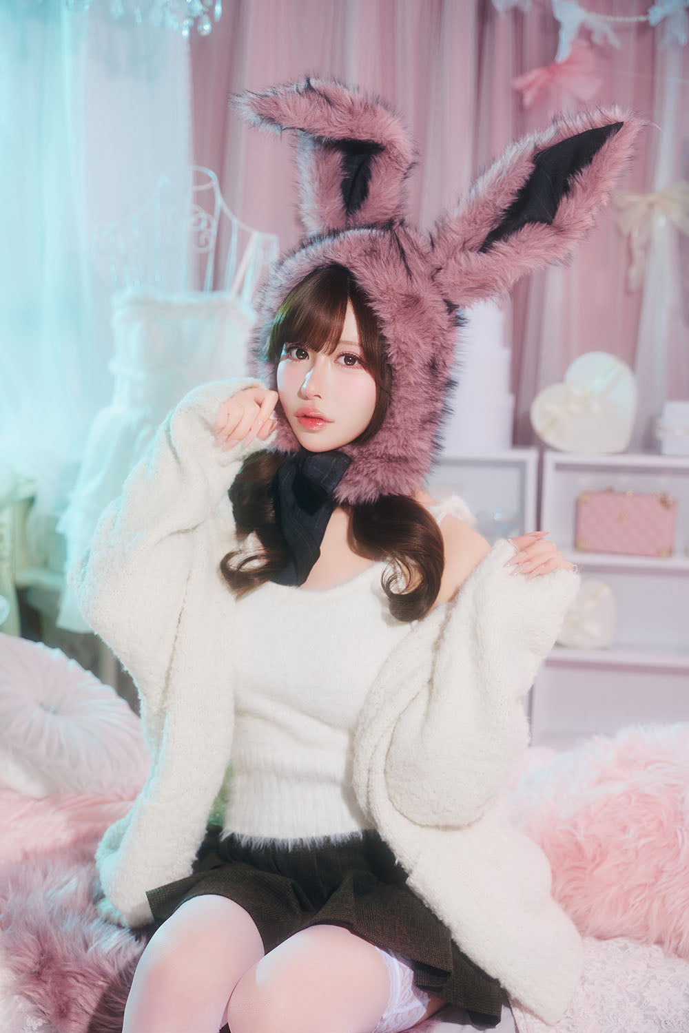 [New] コスプレ小物 ハロウィン アニマル かぶりもの もふもふうさたん/もふもふにゃんにゃん レディース フリーサイズ グレー/ブラウン/ピンク【クリアストーン】