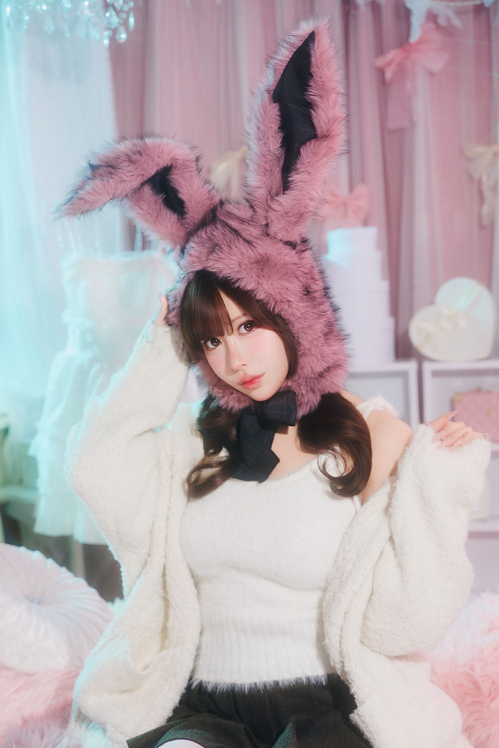 [New] コスプレ小物 ハロウィン アニマル かぶりもの もふもふうさたん/もふもふにゃんにゃん レディース フリーサイズ グレー/ブラウン/ピンク【クリアストーン】