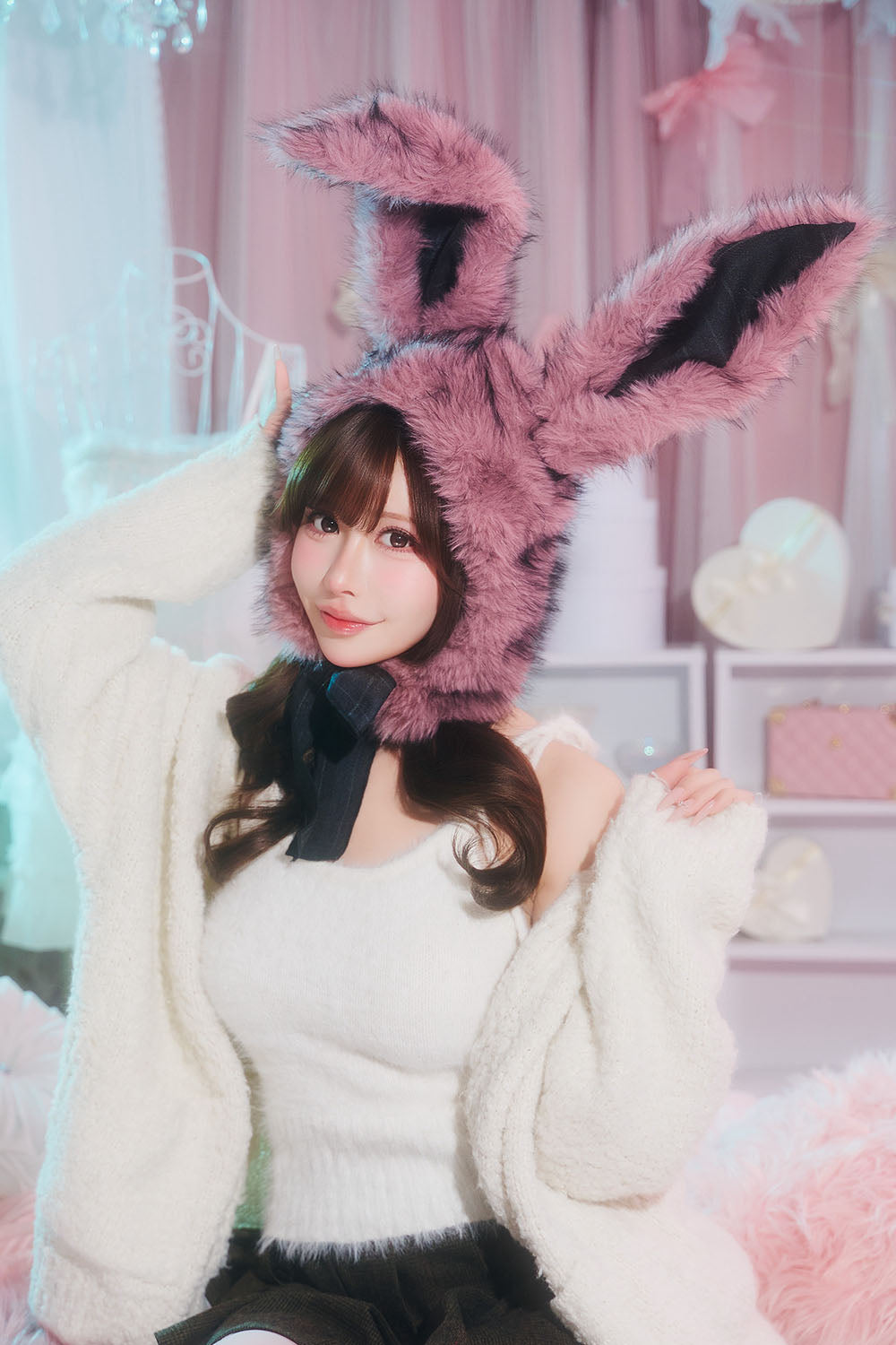 [New] コスプレ小物 ハロウィン アニマル かぶりもの もふもふうさたん/もふもふにゃんにゃん レディース フリーサイズ グレー/ブラウン/ピンク【クリアストーン】