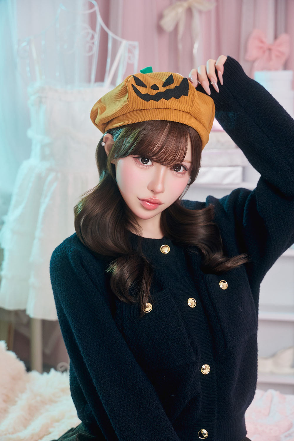 [New] コスプレ小物 帽子 ハロウィン かぼちゃ パンプキンベレー帽 ユニセックス フリーサイズ オレンジ 【クリアストーン】
