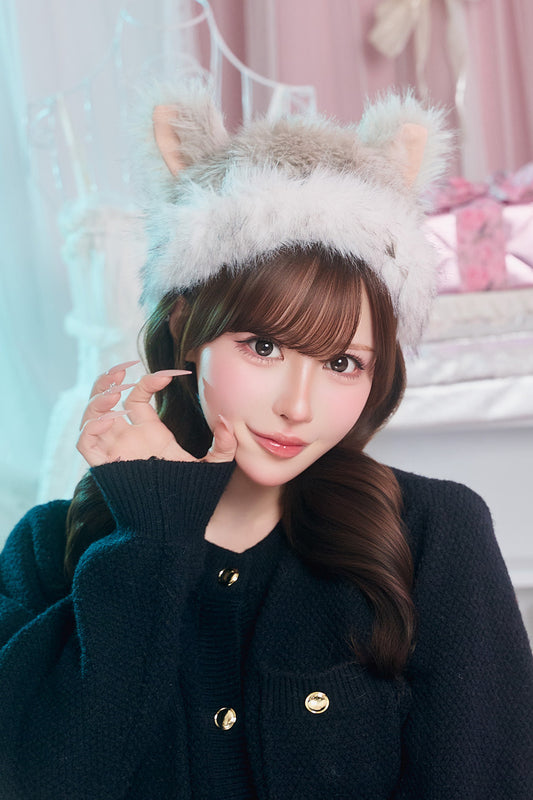 [New] コスプレ小物 帽子 ハロウィン おおかみ スタッズウルフキャップ ユニセックス フリーサイズ グレー 【クリアストーン】