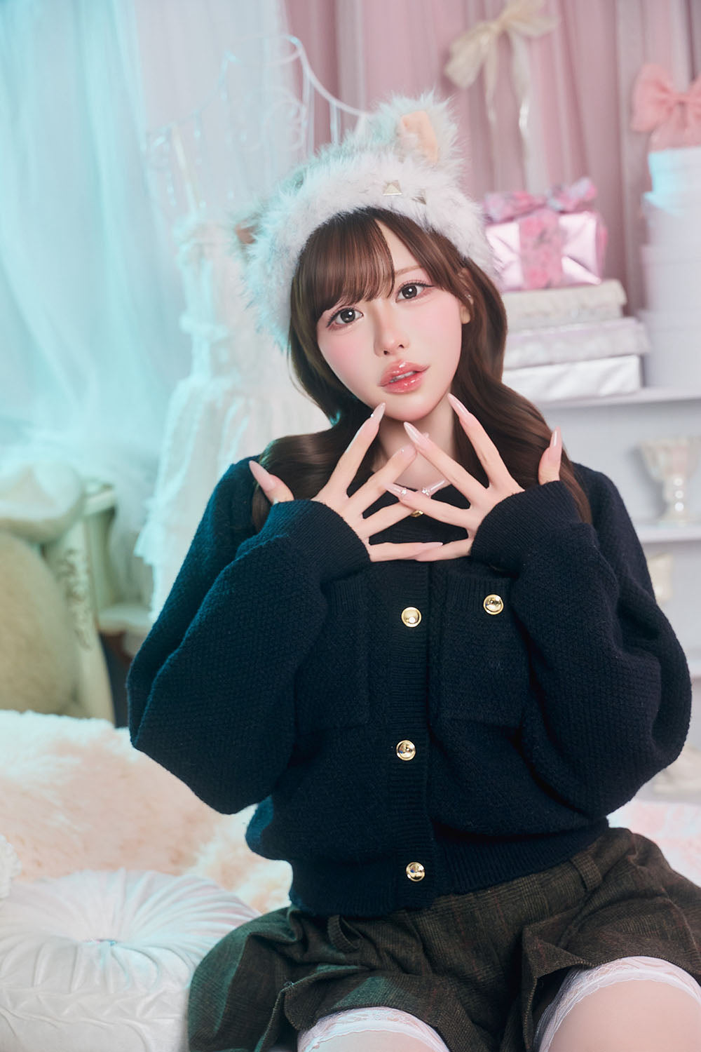 [New] コスプレ小物 帽子 ハロウィン おおかみ スタッズウルフキャップ ユニセックス フリーサイズ グレー 【クリアストーン】