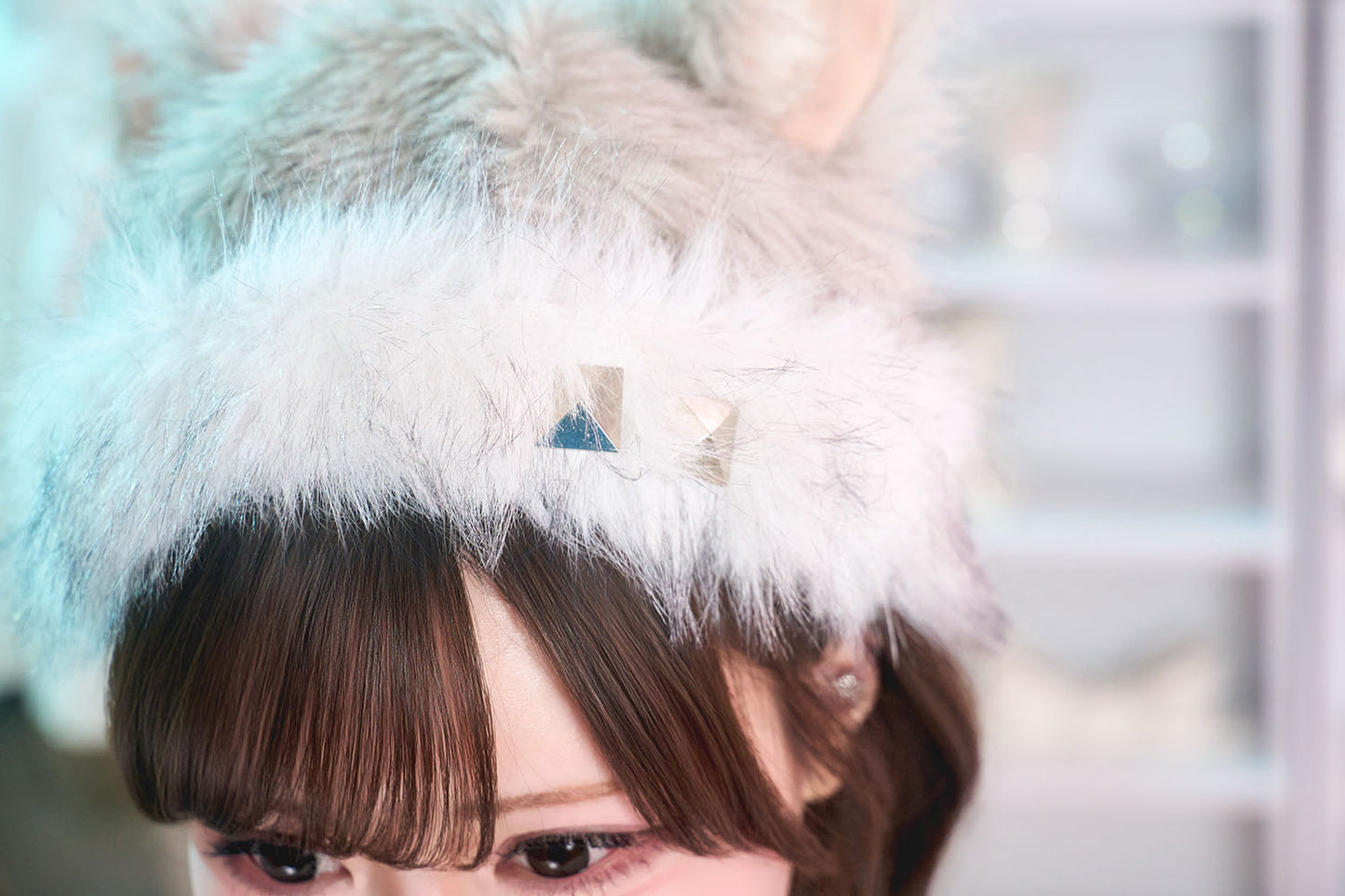 [New] コスプレ小物 帽子 ハロウィン おおかみ スタッズウルフキャップ ユニセックス フリーサイズ グレー 【クリアストーン】