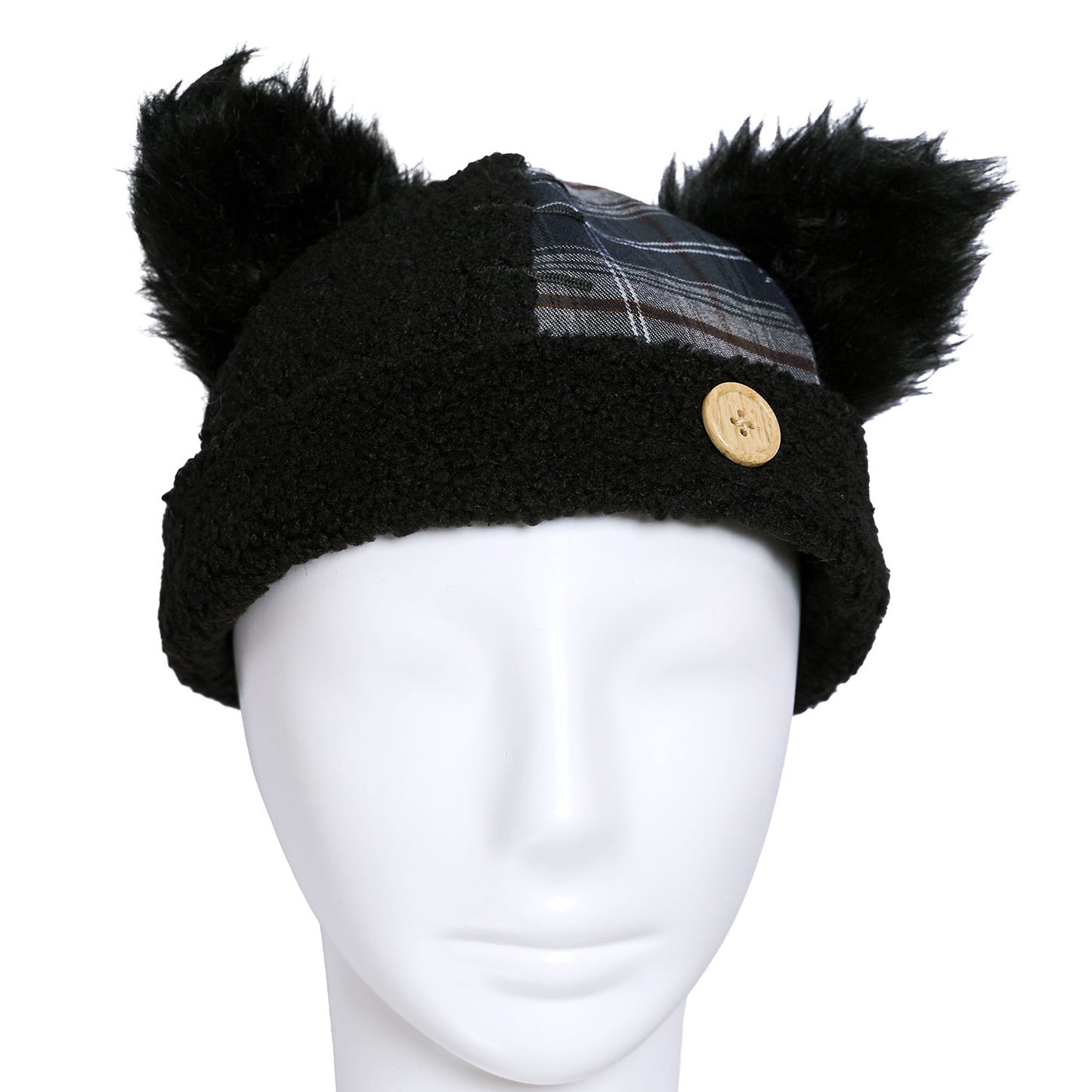 [New] コスプレ小物 帽子 ハロウィン ねこ ツギハギチェック黒猫キャップ ユニセックス フリーサイズ ブラック 【クリアストーン】