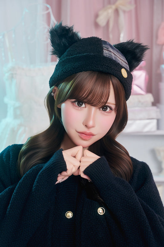 [New] コスプレ小物 帽子 ハロウィン ねこ ツギハギチェック黒猫キャップ ユニセックス フリーサイズ ブラック 【クリアストーン】