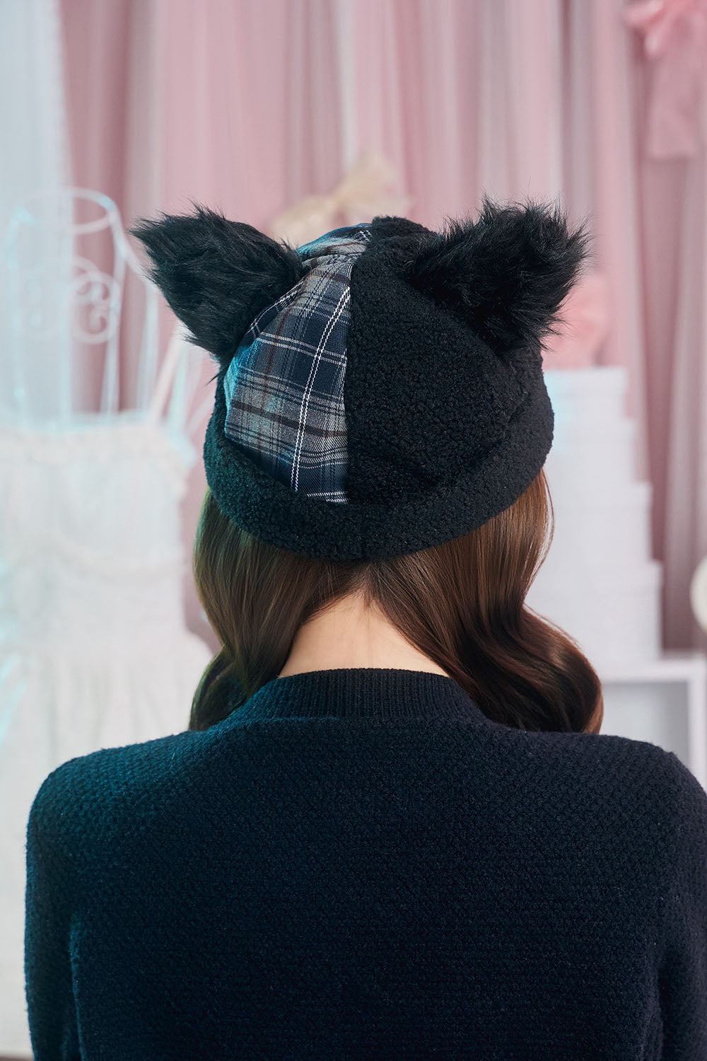 [New] コスプレ小物 帽子 ハロウィン ねこ ツギハギチェック黒猫キャップ ユニセックス フリーサイズ ブラック 【クリアストーン】