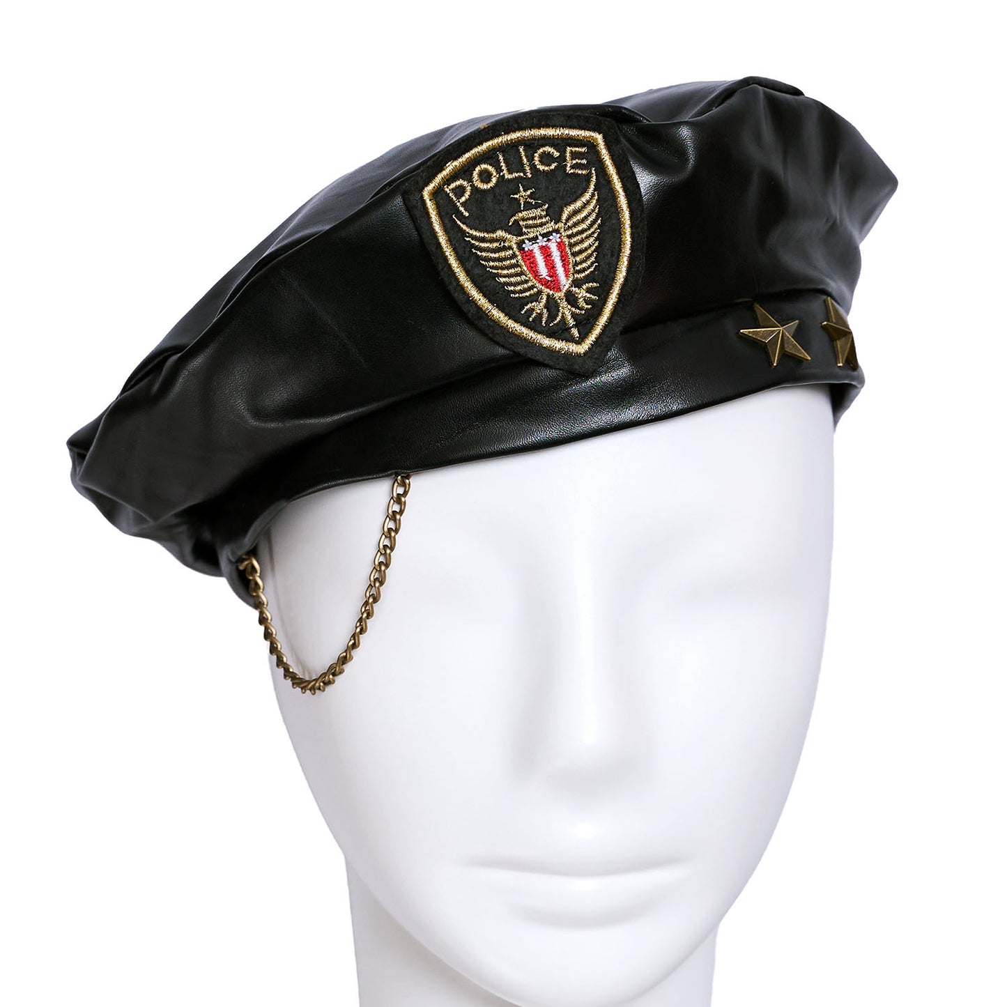[New] コスプレ小物 帽子 ハロウィン 警察 ポリスベレー帽 ユニセックス フリーサイズ ブラック 【クリアストーン】