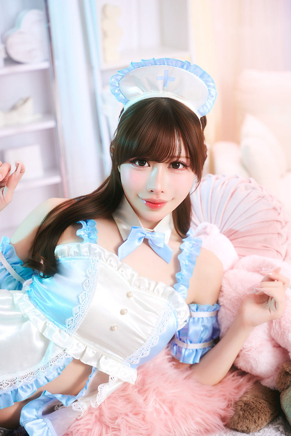 【予約/6月23日発送予定】[New] コスプレ ベビードール poppy doll ネグリジェナース レディース フリーサイズ ブルー【クリアストーン】♡