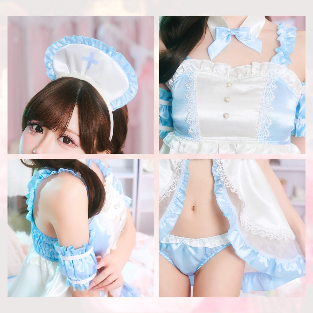【予約/6月23日発送予定】[New] コスプレ ベビードール poppy doll ネグリジェナース レディース フリーサイズ ブルー【クリアストーン】♡