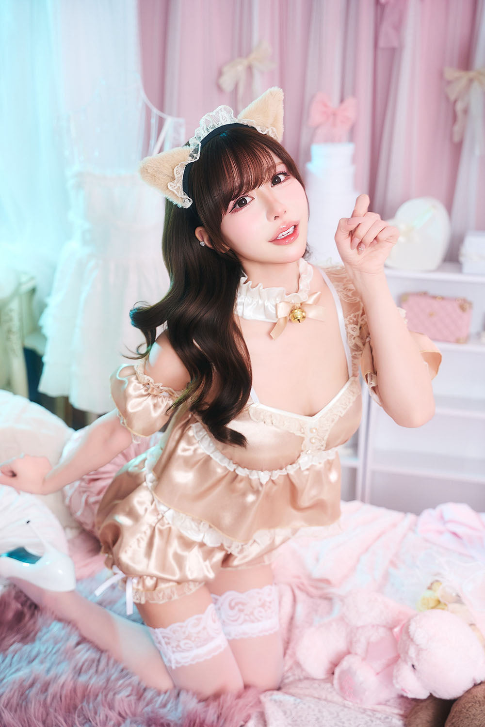 【予約/6月23日発送予定】[New] コスプレ ベビードール poppy doll ネグリジェキティ レディース フリーサイズ ブラウン【クリアストーン】♡