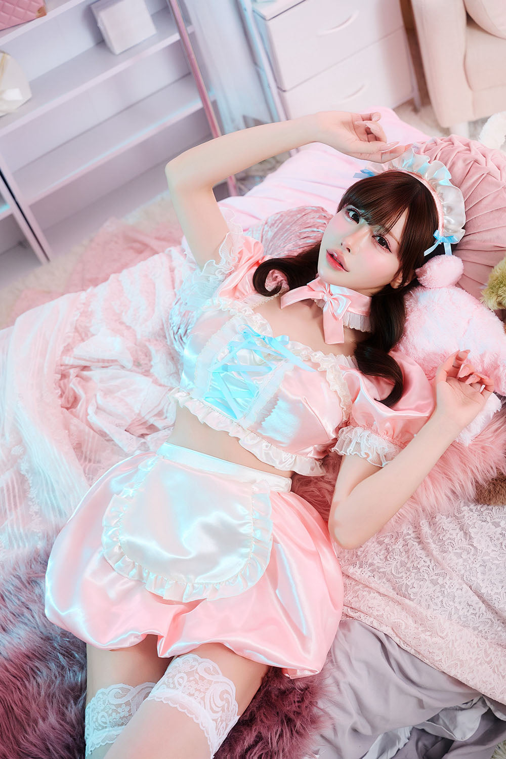 【予約/6月23日発送予定】[New] コスプレ ベビードール poppy doll ネグリジェメイド レディース フリーサイズ ピンク【クリアストーン】♡