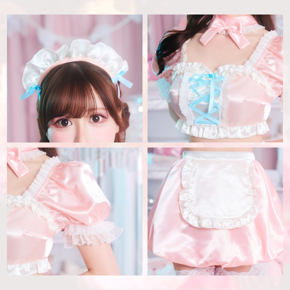 【予約/6月23日発送予定】[New] コスプレ ベビードール poppy doll ネグリジェメイド レディース フリーサイズ ピンク【クリアストーン】♡
