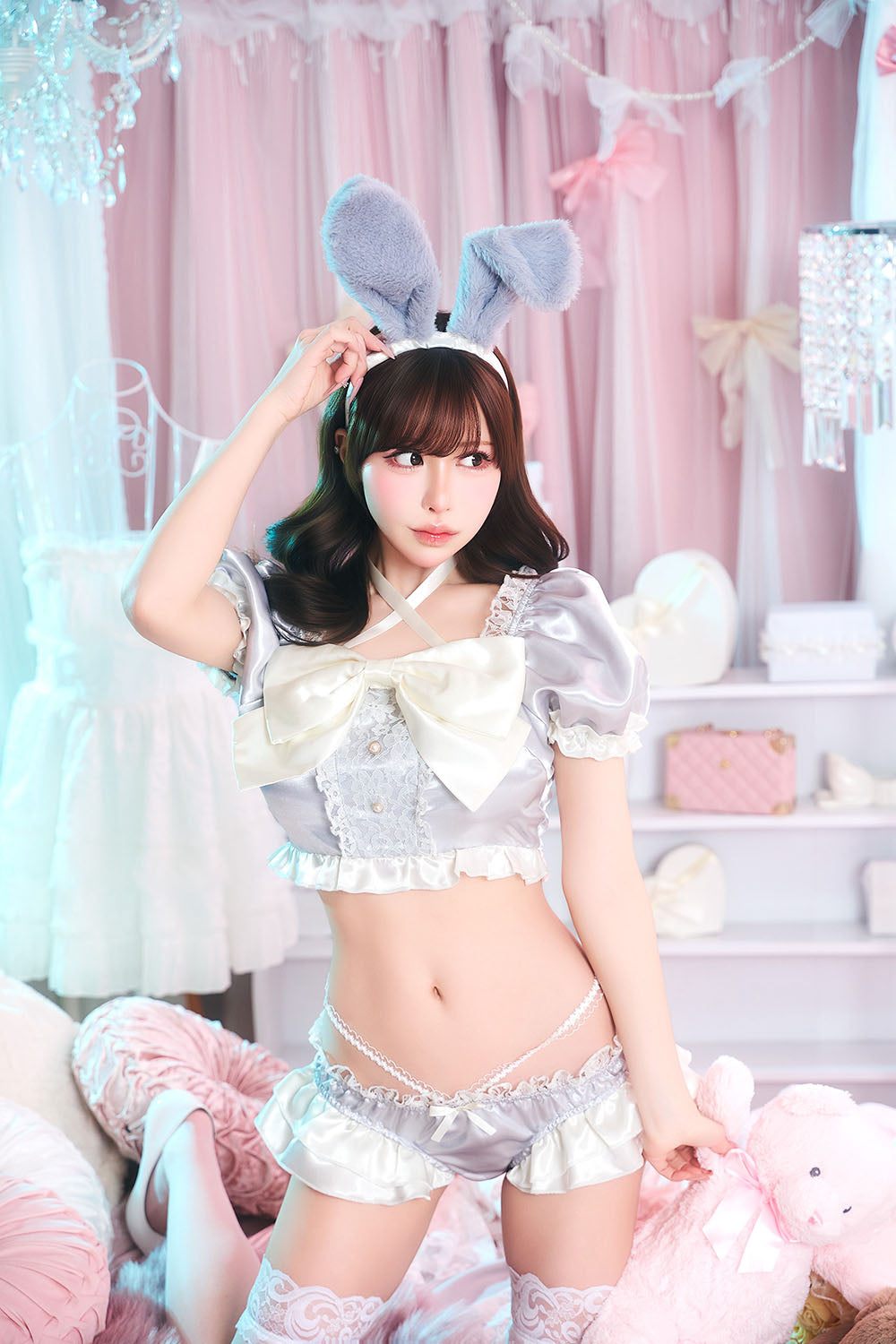 【予約/6月23日発送予定】[New] コスプレ ベビードール poppy doll ネグリジェラパン レディース フリーサイズ グレー【クリアストーン】♡