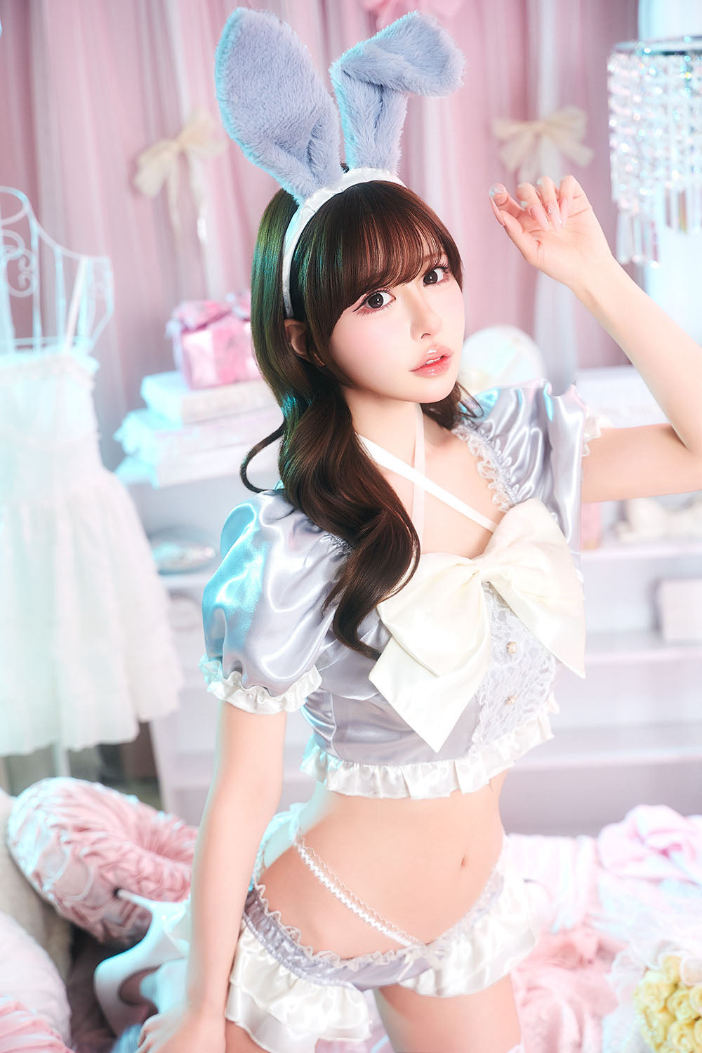 【予約/6月23日発送予定】[New] コスプレ ベビードール poppy doll ネグリジェラパン レディース フリーサイズ グレー【クリアストーン】♡