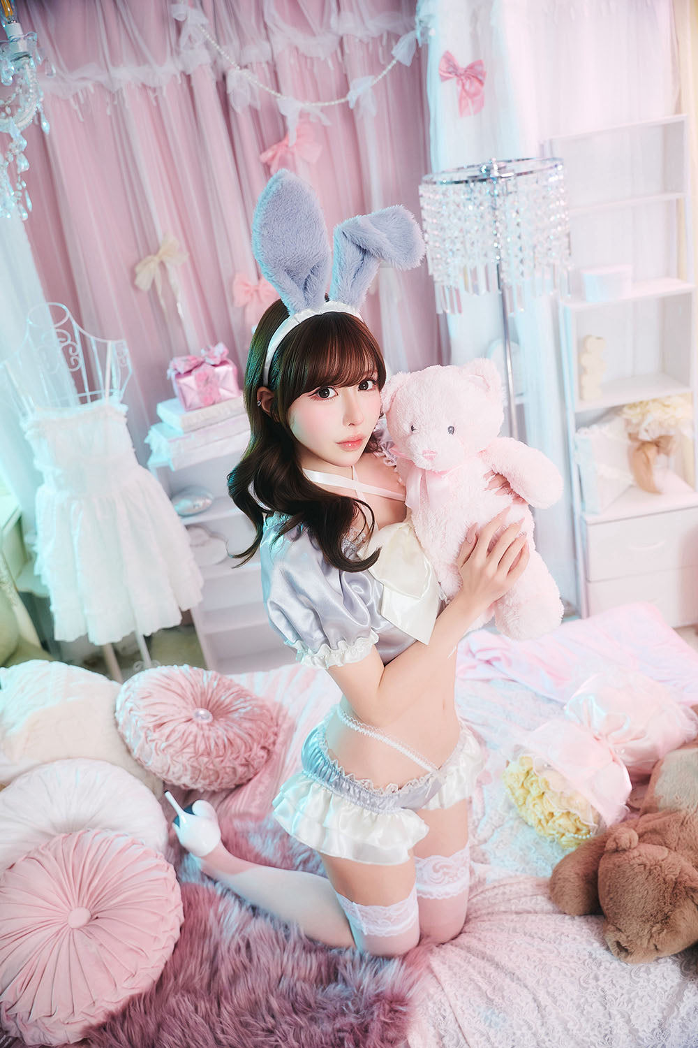 【予約/6月23日発送予定】[New] コスプレ ベビードール poppy doll ネグリジェラパン レディース フリーサイズ グレー【クリアストーン】♡
