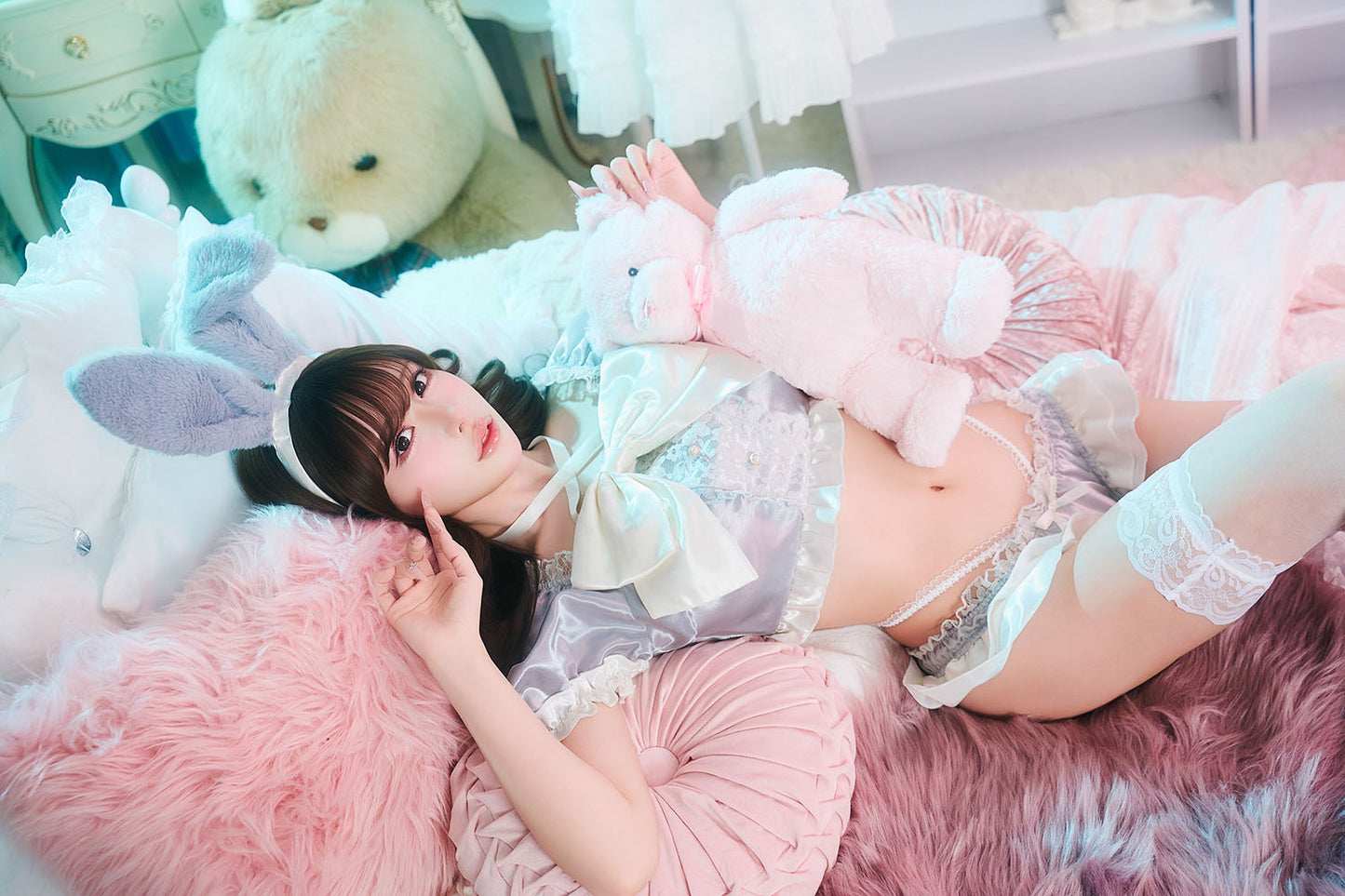 【予約/6月23日発送予定】[New] コスプレ ベビードール poppy doll ネグリジェラパン レディース フリーサイズ グレー【クリアストーン】♡