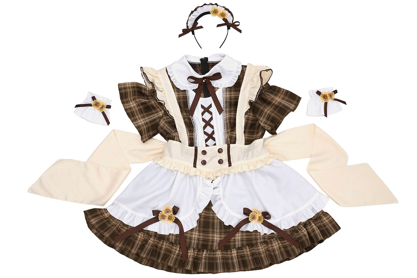 [New] 《JamsCollection着用》コスプレ リリパレ ひまわりメイド レディース フリーサイズ ブラウン 【クリアストーン】♡