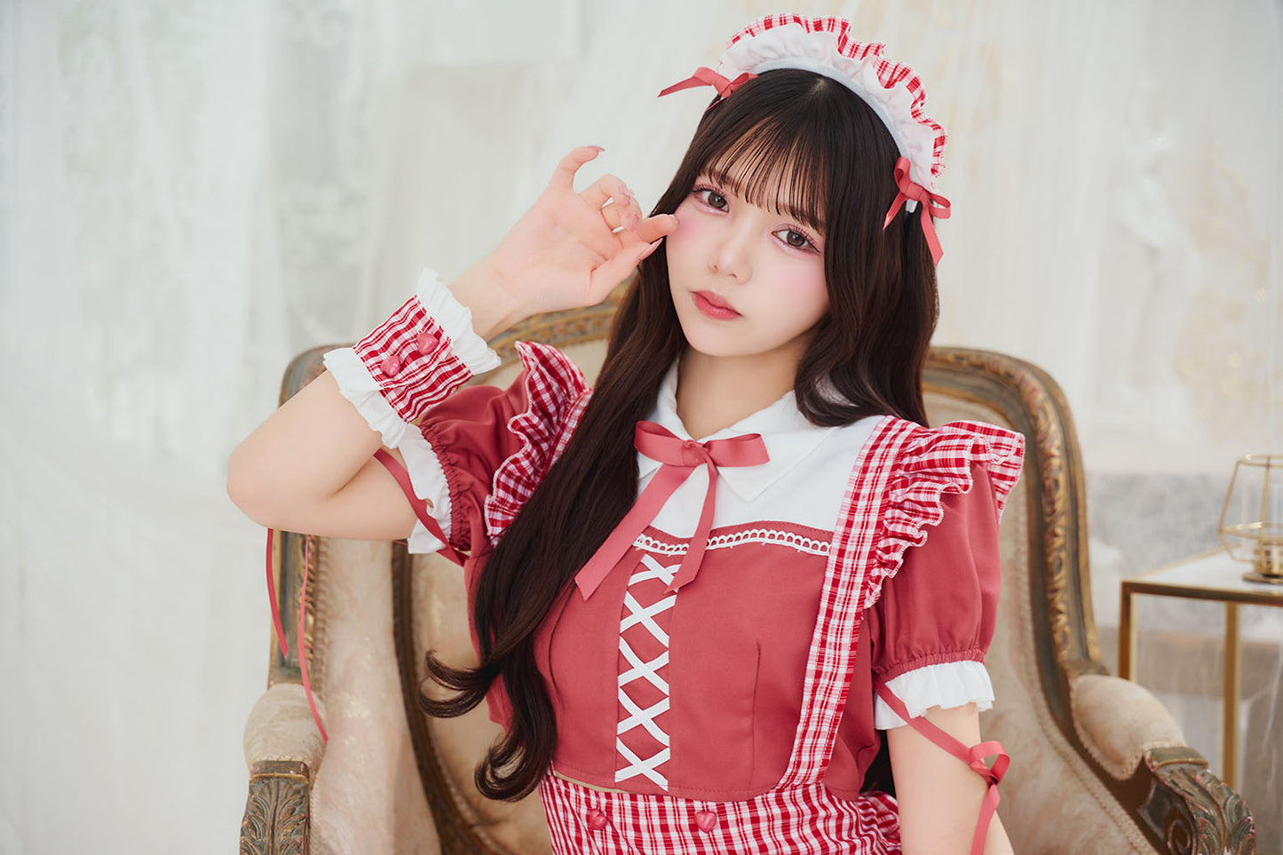 [New] 《JamsCollection着用》コスプレ リリパレ メロウハートメイド レディース フリーサイズ レッド【クリアストーン】♡