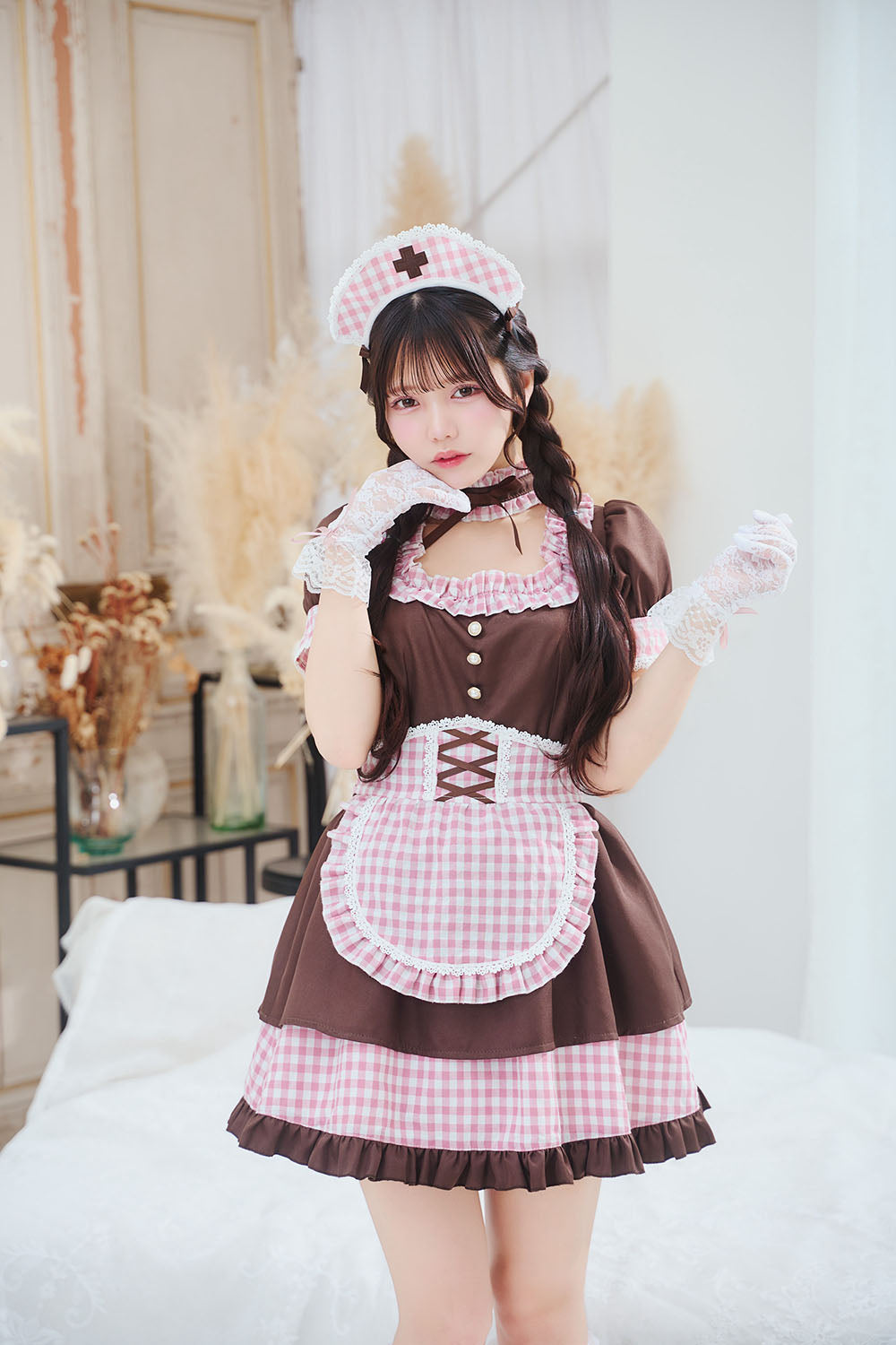[New] 《JamsCollection着用》コスプレ リリパレ ロマンスナースメイド レディース フリーサイズ ピンク/ブルー【クリアストーン】♡