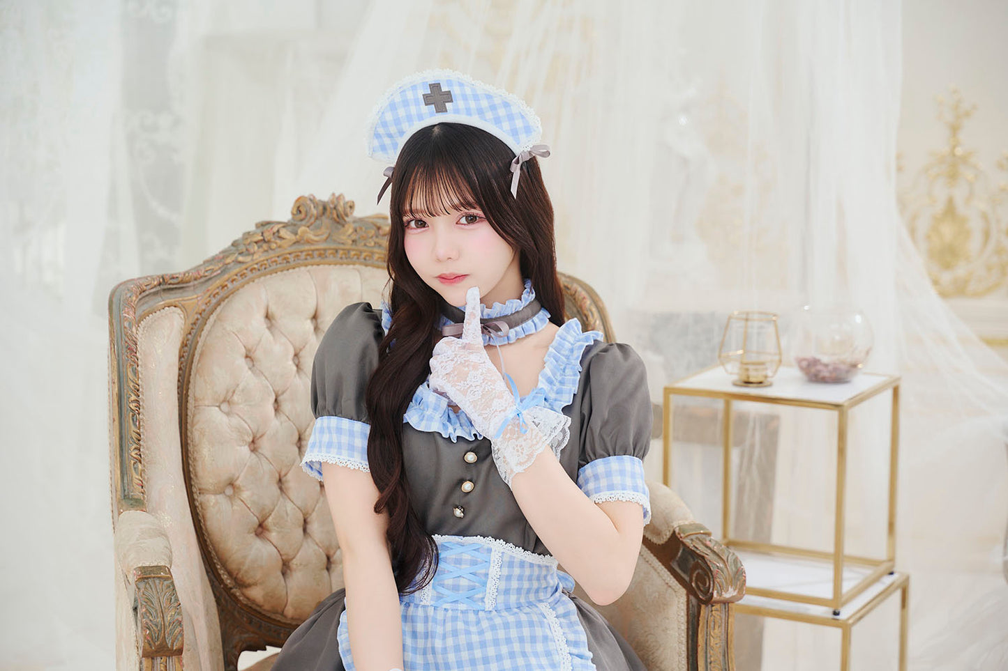 [New] 《JamsCollection着用》コスプレ リリパレ ロマンスナースメイド レディース フリーサイズ ピンク/ブルー【クリアストーン】♡