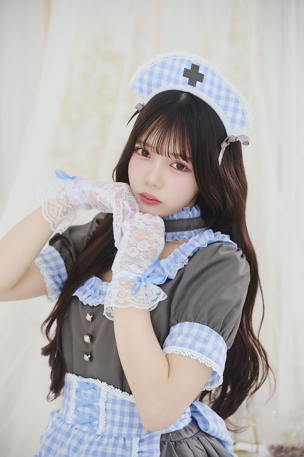 [New] 《JamsCollection着用》コスプレ リリパレ ロマンスナースメイド レディース フリーサイズ ピンク/ブルー【クリアストーン】♡