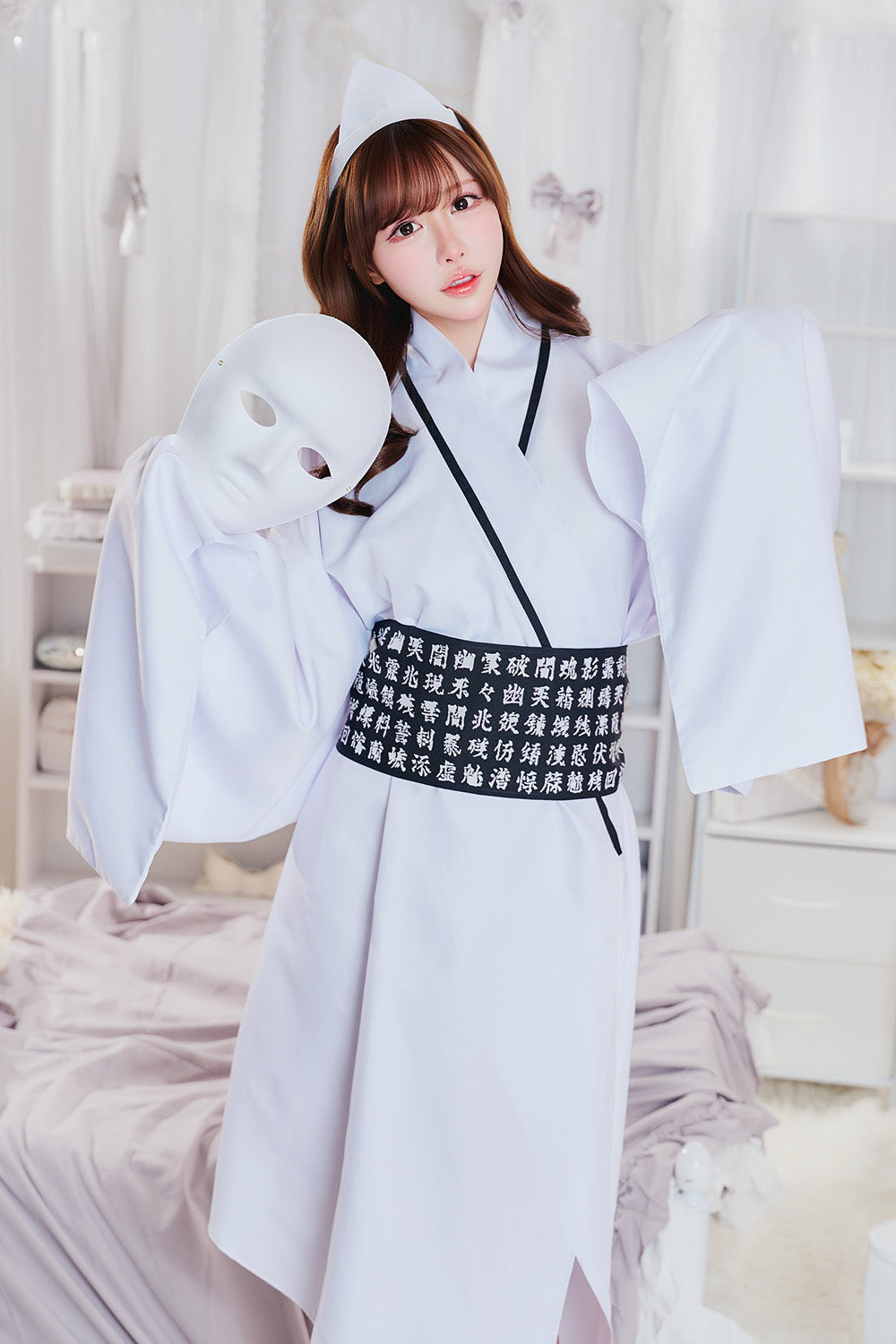 [New] コスプレ 幽霊 呪詛着物 ユニセックス ホワイト【クリアストーン】