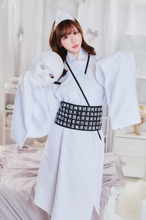 New] コスプレ 幽霊 呪詛着物 ユニセックス ホワイト【クリアストーン