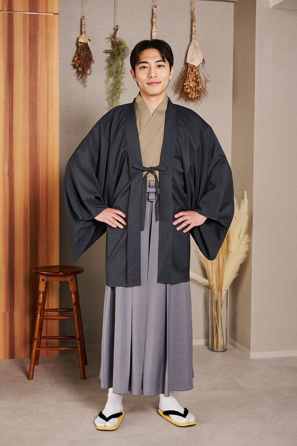 [New] コスプレ 和装 セレクト着物 上衣 ユニセックス フリーサイズ 薄茶/紺/炭黒 【クリアストーン】