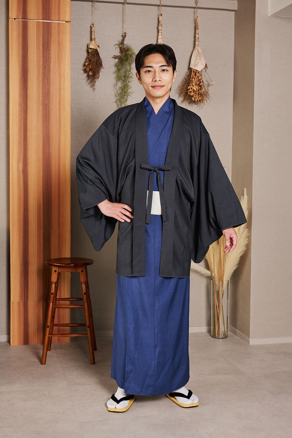 [New] コスプレ 和装 セレクト着物 着物 ユニセックス フリーサイズ 鼠茶/紺/炭黒 【クリアストーン】