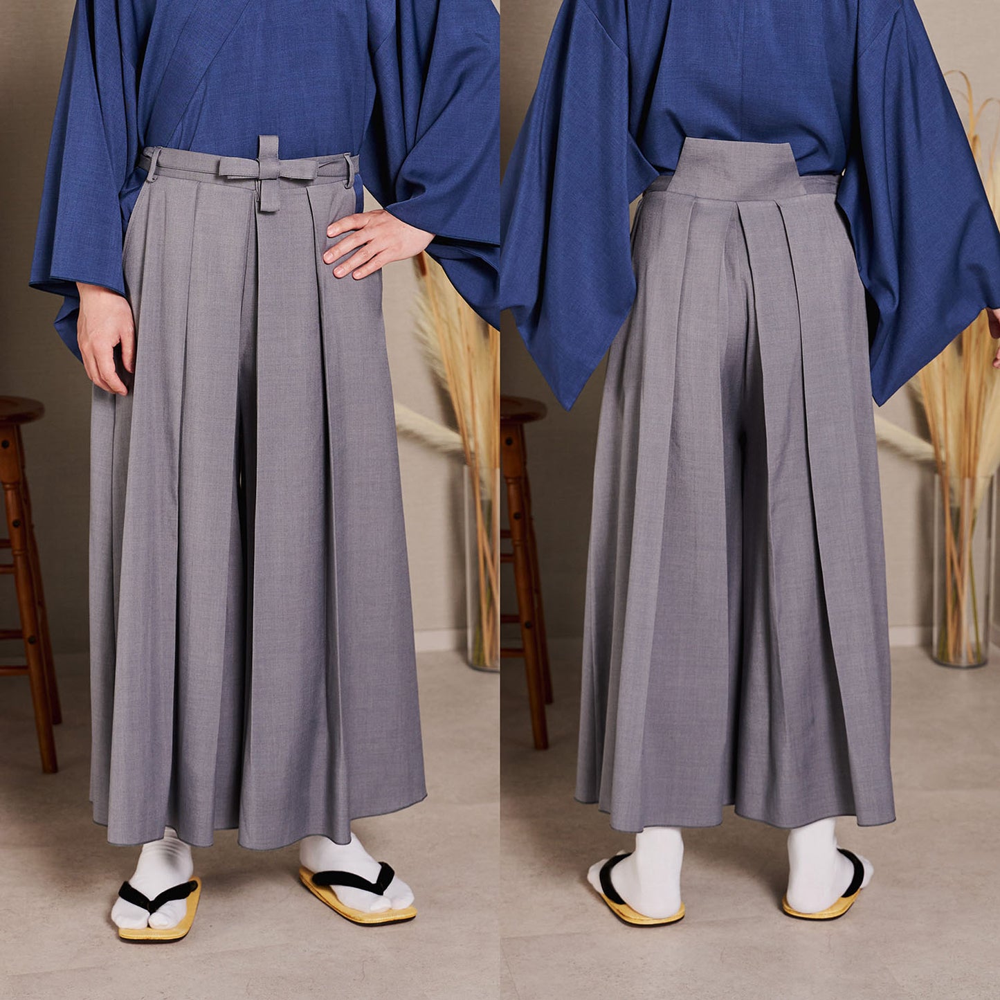[New] コスプレ 和装 セレクト着物 袴 ユニセックス フリーサイズ こげ茶/薄灰/縦縞 【クリアストーン】