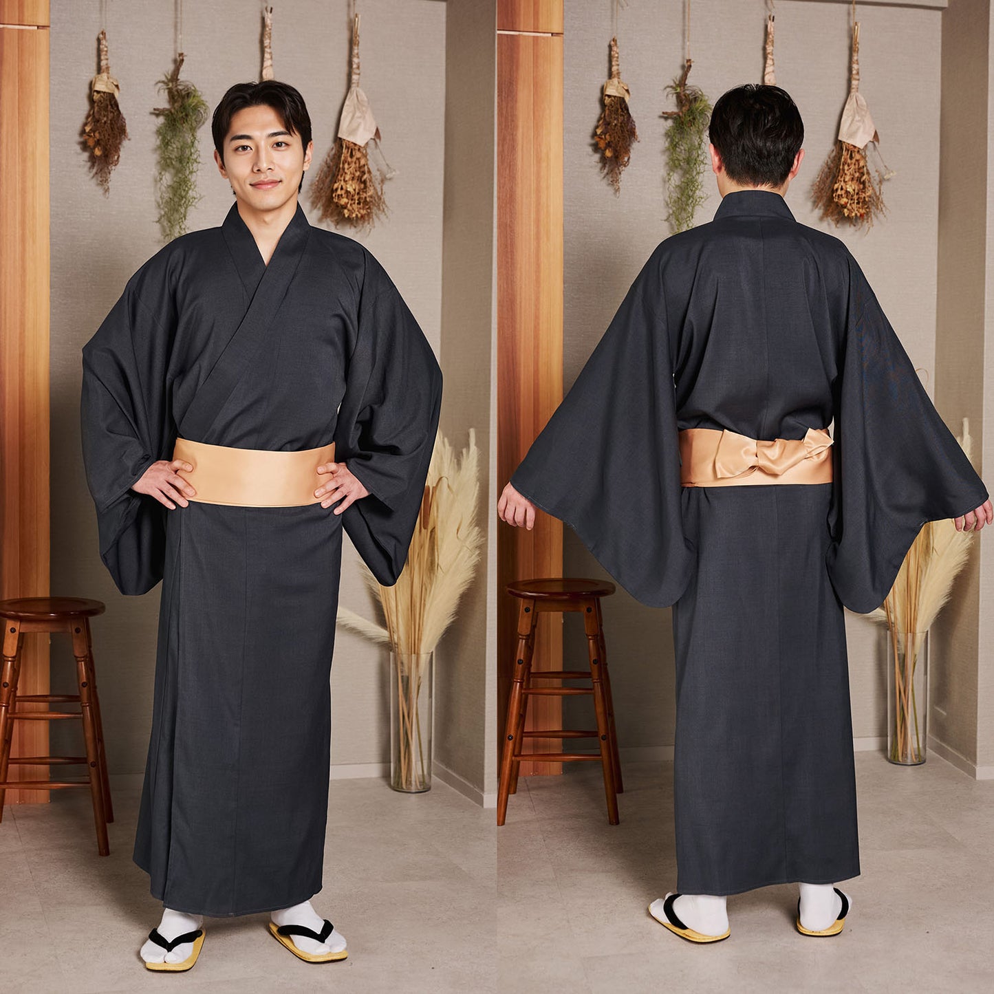 [New] コスプレ 和装 セレクト着物 着物 ユニセックス フリーサイズ 鼠茶/紺/炭黒 【クリアストーン】