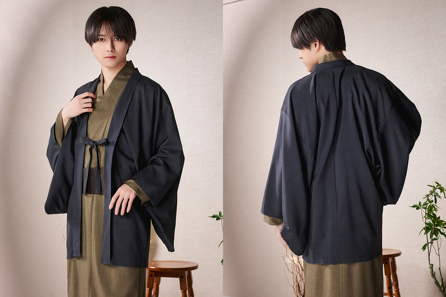 [New] コスプレ 和装 セレクト着物 羽織 ユニセックス フリーサイズ 紺/炭黒/浅葱柄 【クリアストーン】