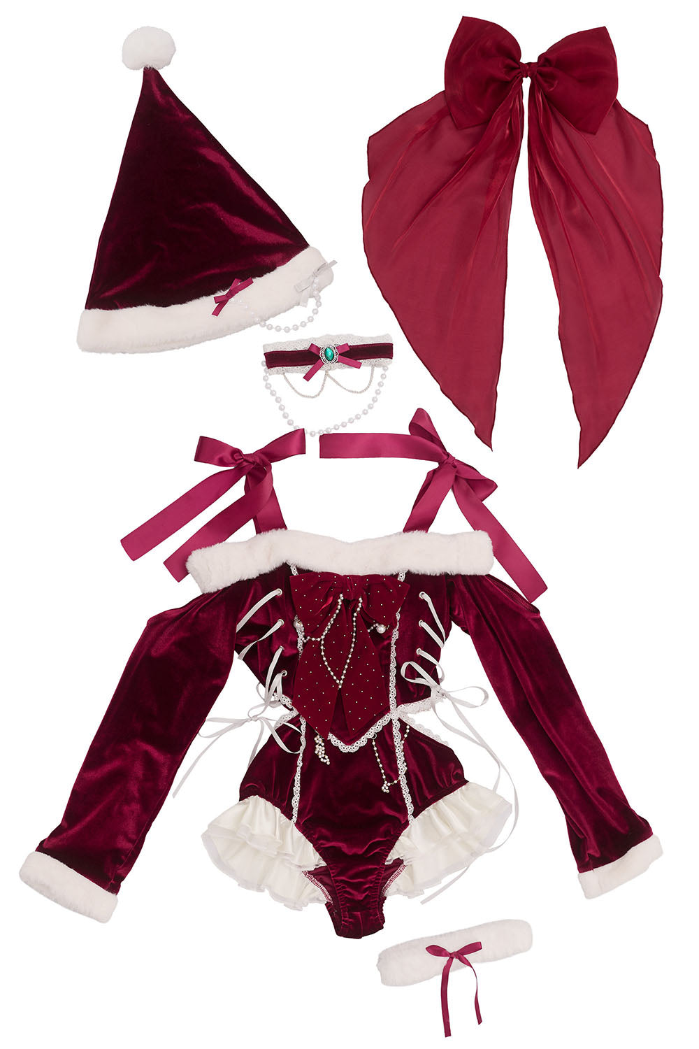 [New] コスプレ クリスマス ルミパピエ ルージュレオタードサンタ レディース フリーサイズ レッド 【クリアストーン】♡