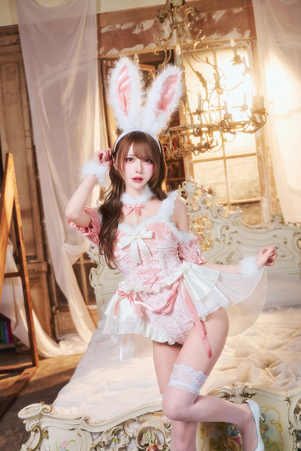 [New] コスプレ クリスマス ルミパピエ シャルムリボンバニー レディース フリーサイズ ピンク 【クリアストーン】♡