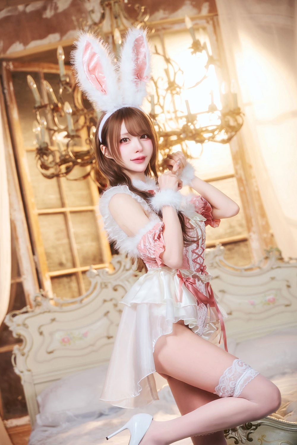 [New] コスプレ クリスマス ルミパピエ シャルムリボンバニー レディース フリーサイズ ピンク 【クリアストーン】♡