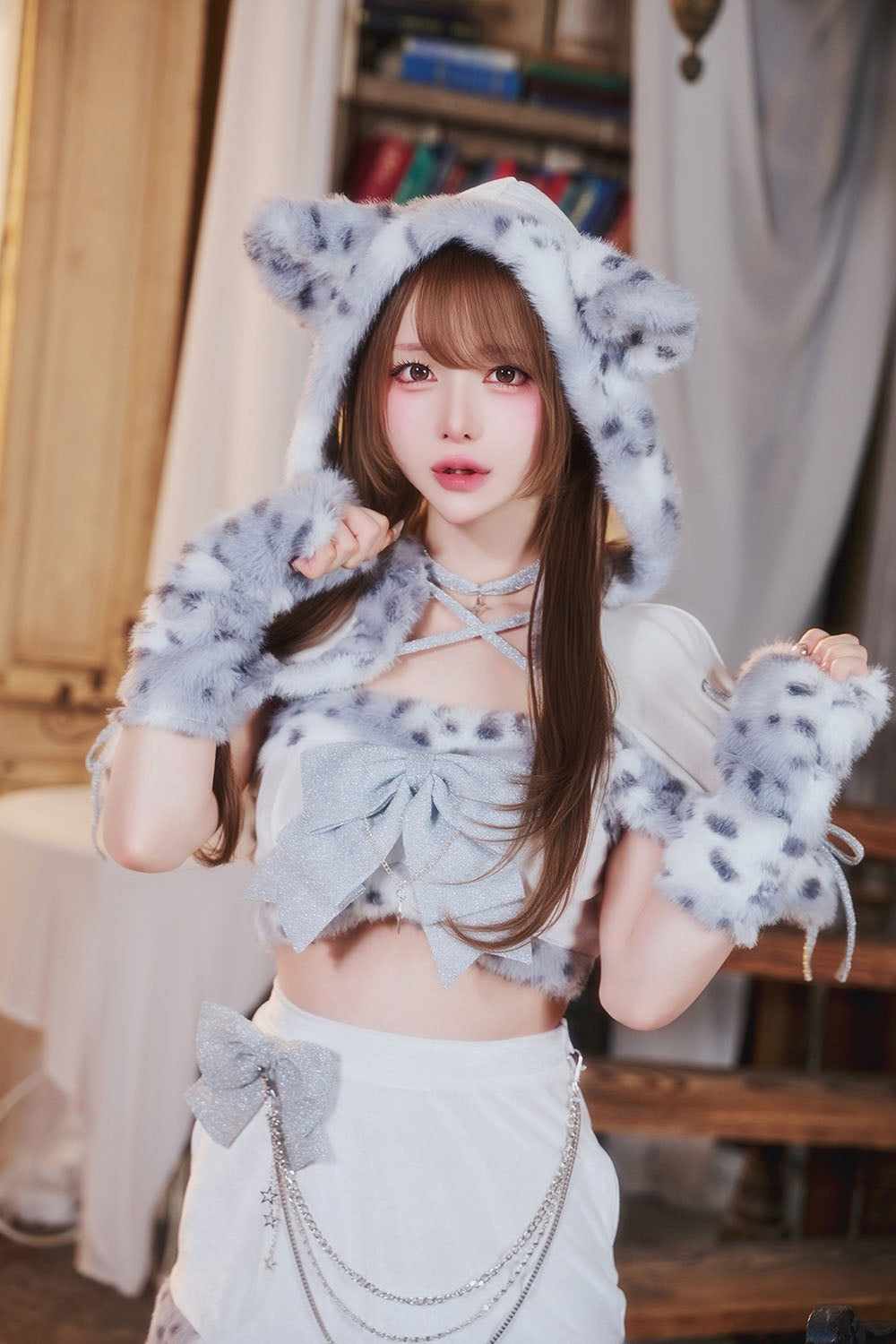 [New] コスプレ クリスマス ルミパピエ ホワイトレオパード レディース フリーサイズ ホワイト 【クリアストーン】♡