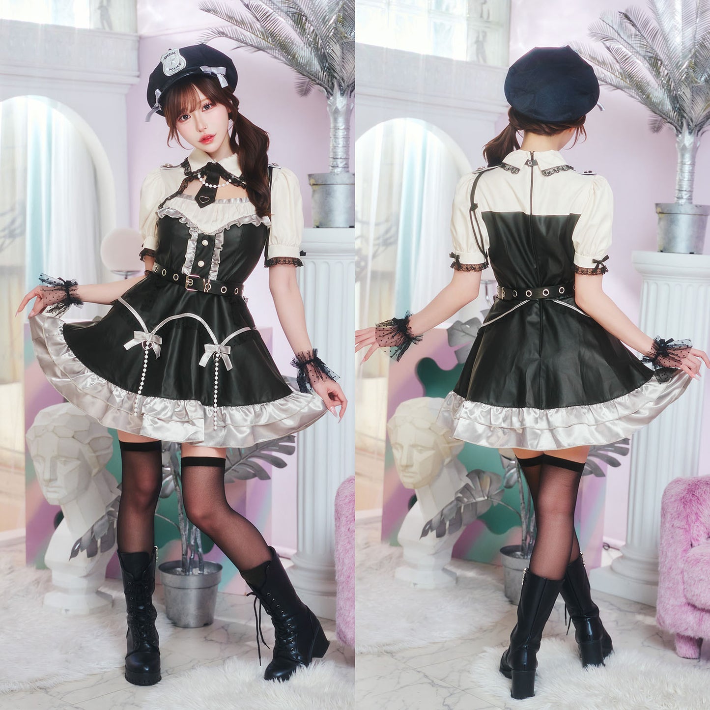 [New] コスプレ ルミパピエ アイドルポリス レディース フリーサイズ ブラック 【クリアストーン】♡