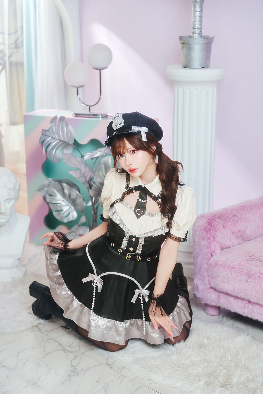 [New] コスプレ ルミパピエ アイドルポリス レディース フリーサイズ ブラック 【クリアストーン】♡