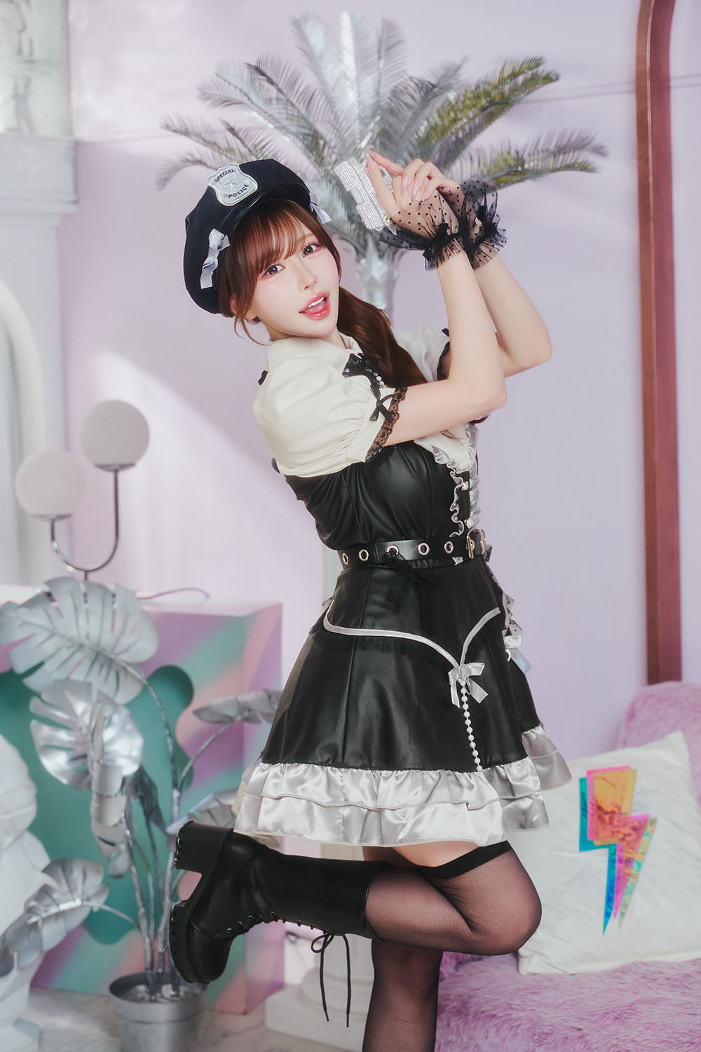 [New] コスプレ ルミパピエ アイドルポリス レディース フリーサイズ ブラック 【クリアストーン】♡
