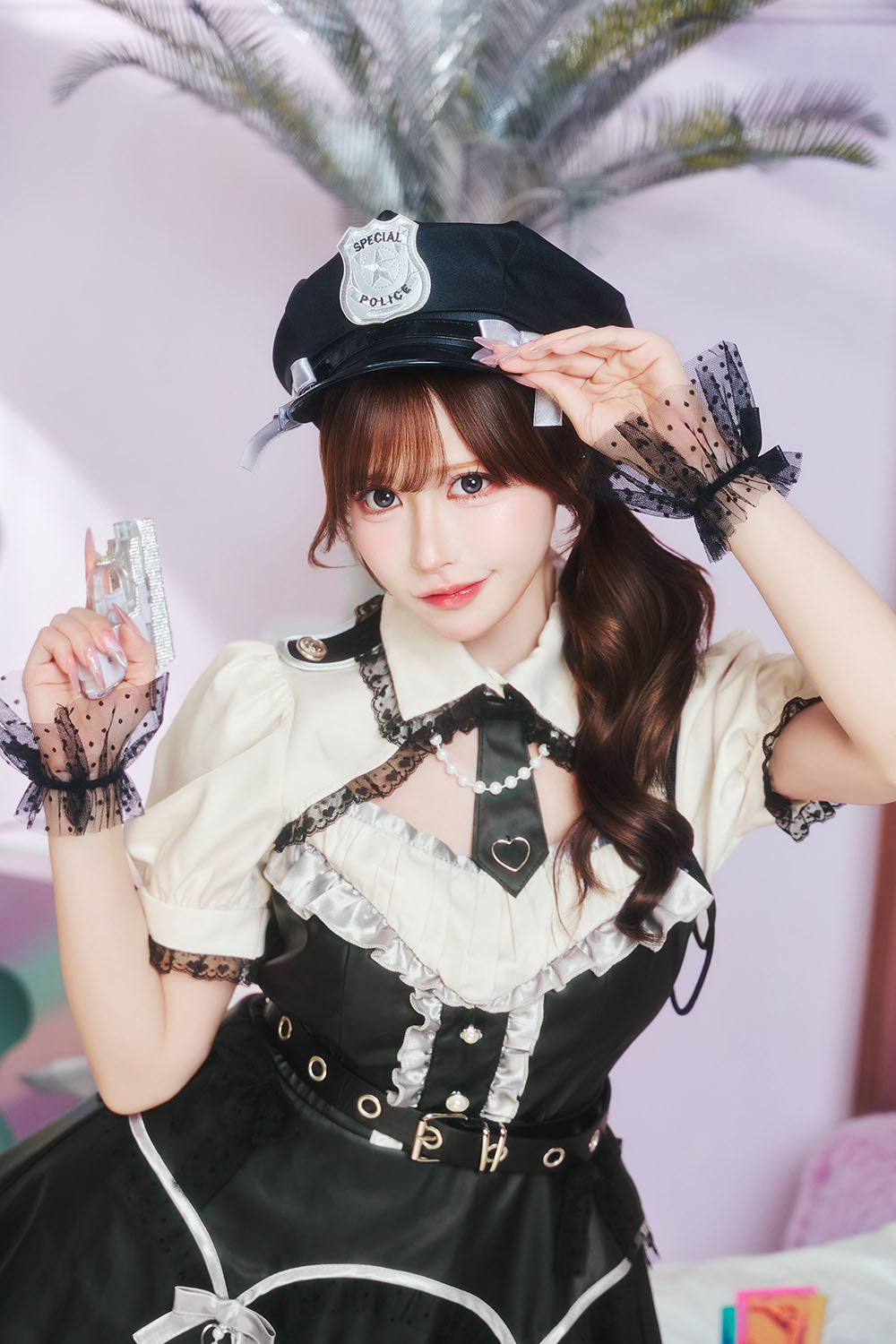 [New] コスプレ ルミパピエ アイドルポリス レディース フリーサイズ ブラック 【クリアストーン】♡