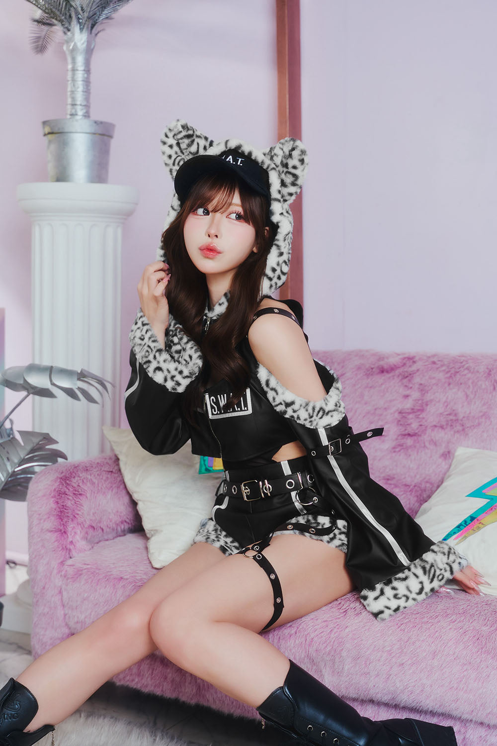 [New] コスプレ ルミパピエ 白ヒョウSWAT レディース フリーサイズ ブラック 【クリアストーン】♡