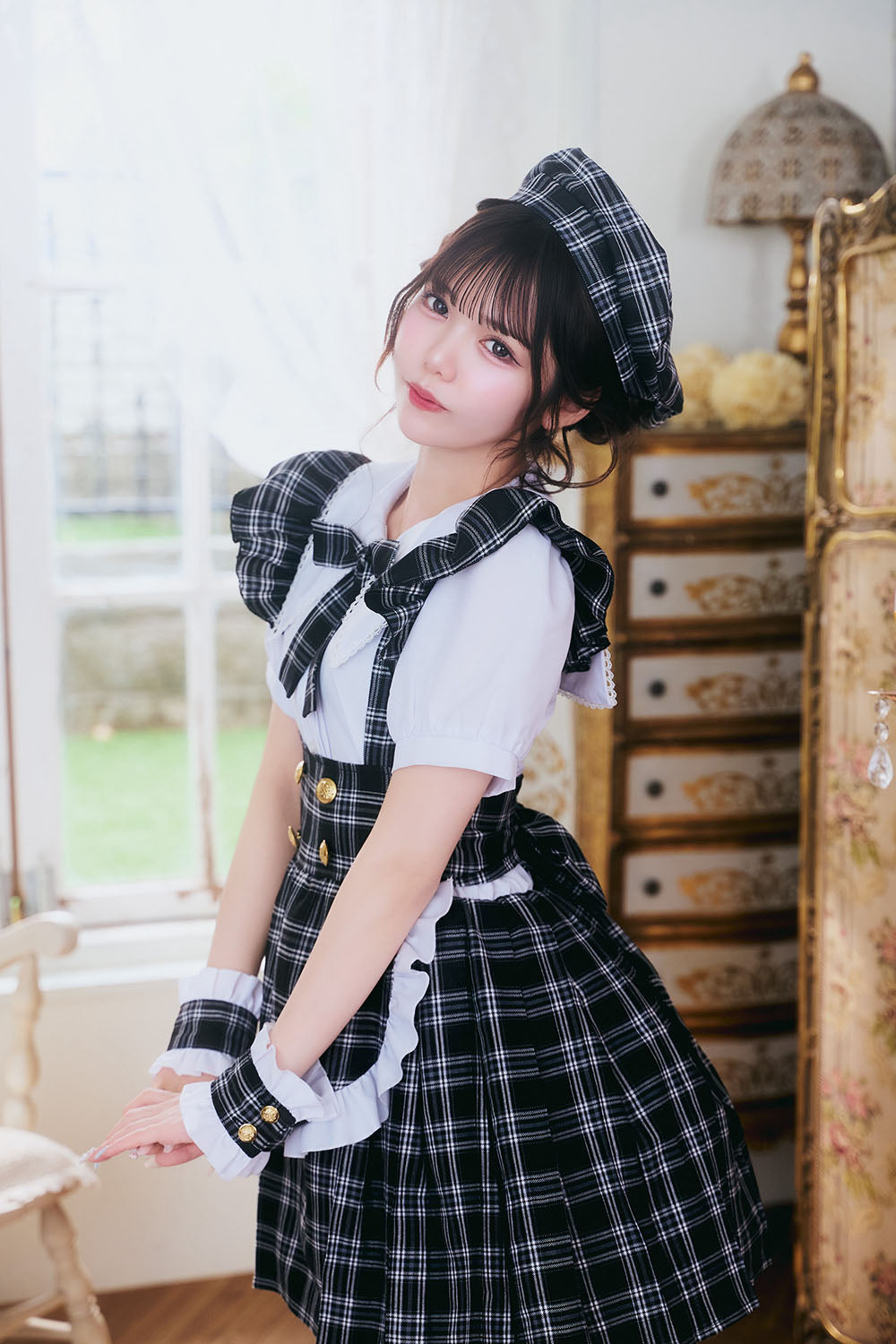 コスプレ ハロウィン メイド リリパレ アイドルチェックメイド レディース フリーサイズ レッド/ピンク/オレンジ/イエロー/ミント/ブルー/ネイビー/パープル/ホワイト/ブラック 【クリアストーン】♡