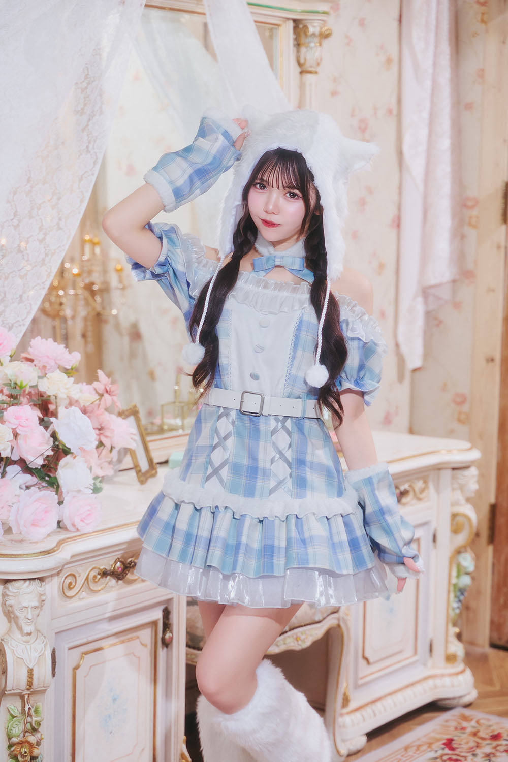 《JamsCollection着用》 コスプレ ねこ リリパレ ペリュシュキャット レディース フリーサイズ ピンク/ブルー  【クリアストーン】♡