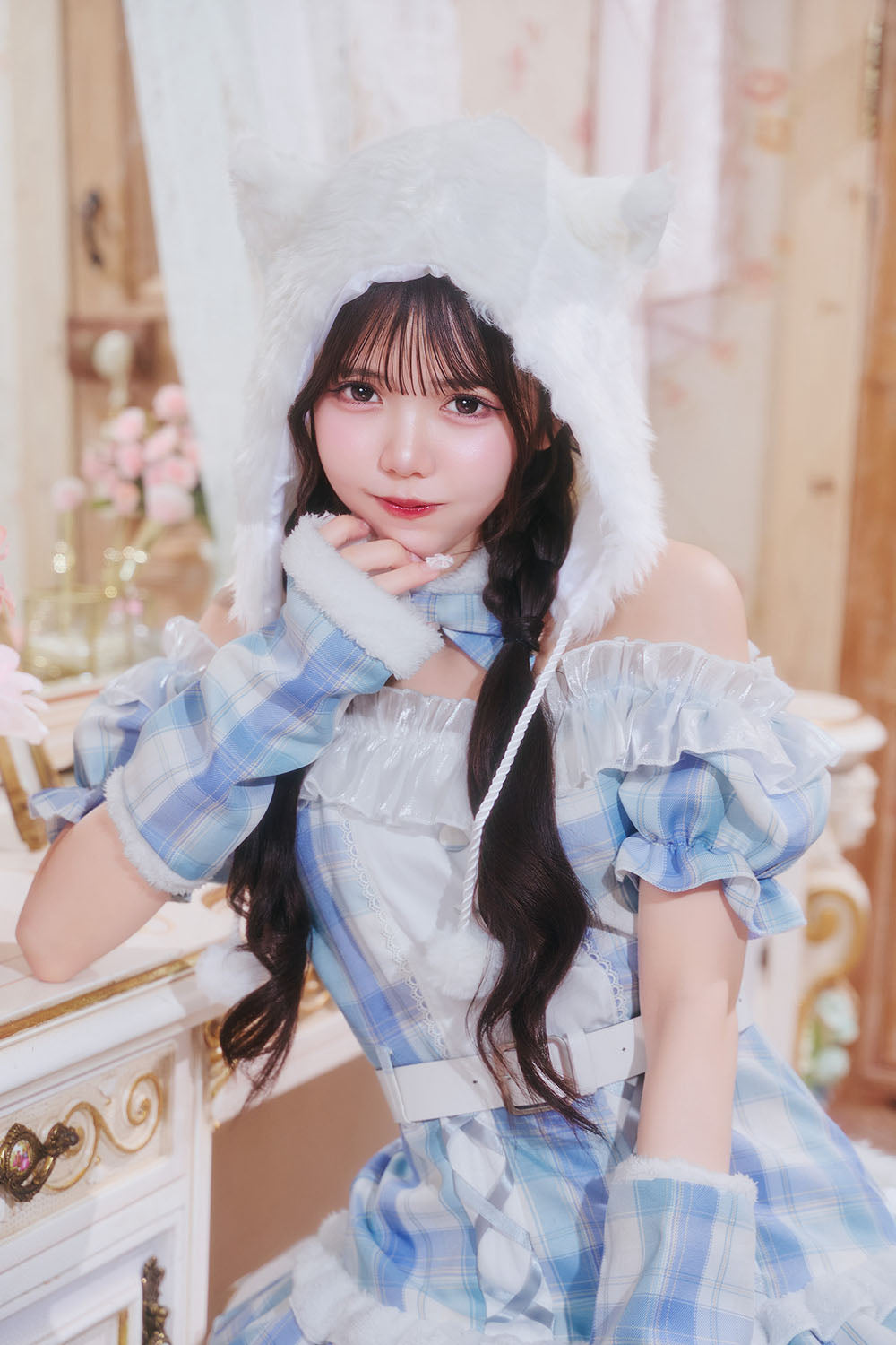 《JamsCollection着用》 コスプレ ねこ リリパレ ペリュシュキャット レディース フリーサイズ ピンク/ブルー  【クリアストーン】♡