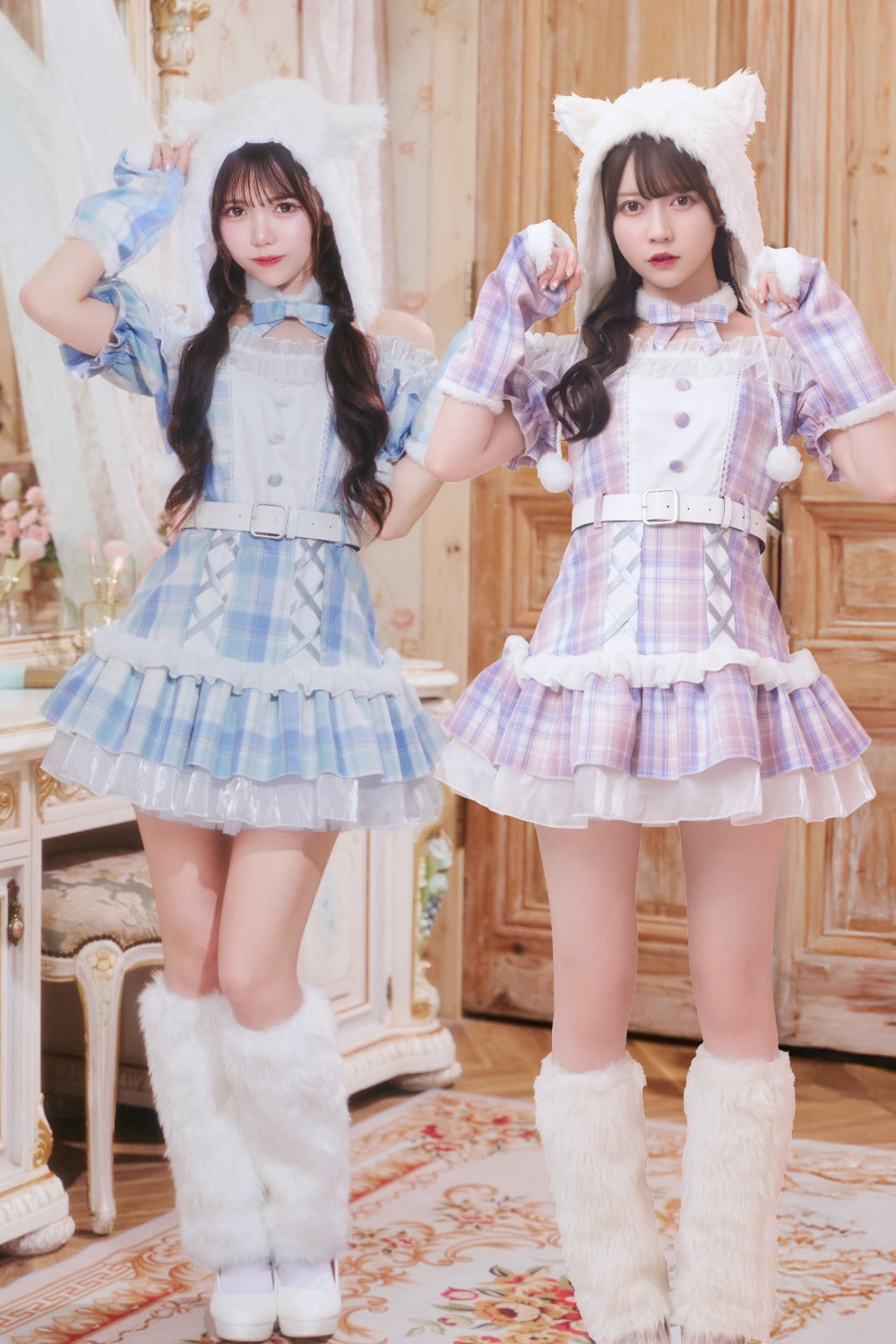 《JamsCollection着用》 コスプレ ねこ リリパレ ペリュシュキャット レディース フリーサイズ ピンク/ブルー  【クリアストーン】♡
