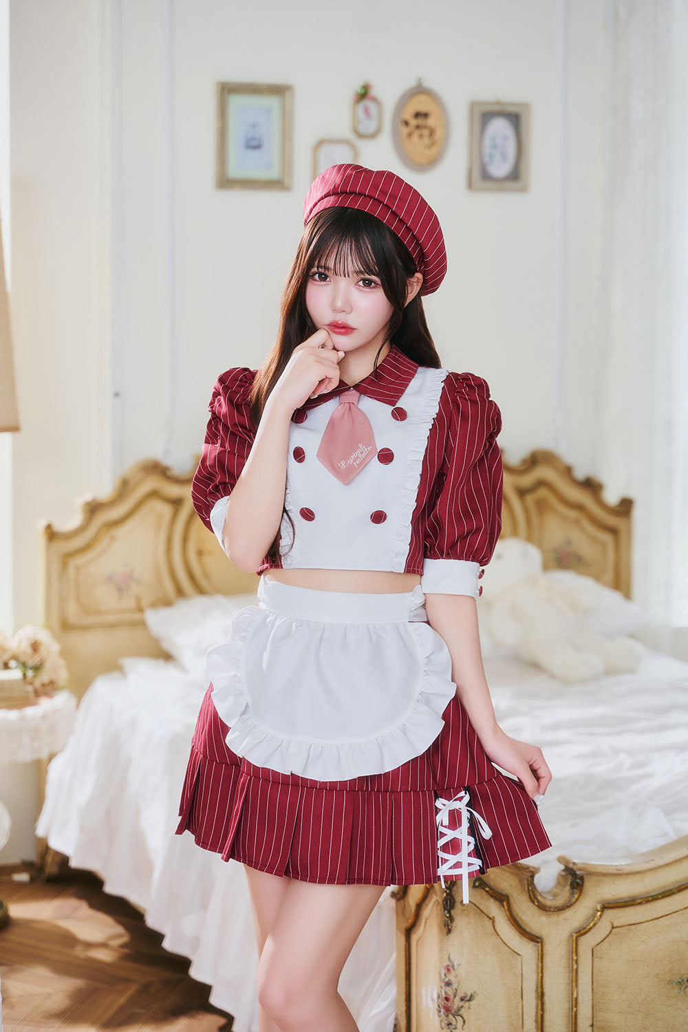 《JamsCollection着用》 コスプレ バレンタイン パティシエ メイド リリパレ パティシエールメイド レディース フリーサイズ ネイビー/レッド 【クリアストーン】♡