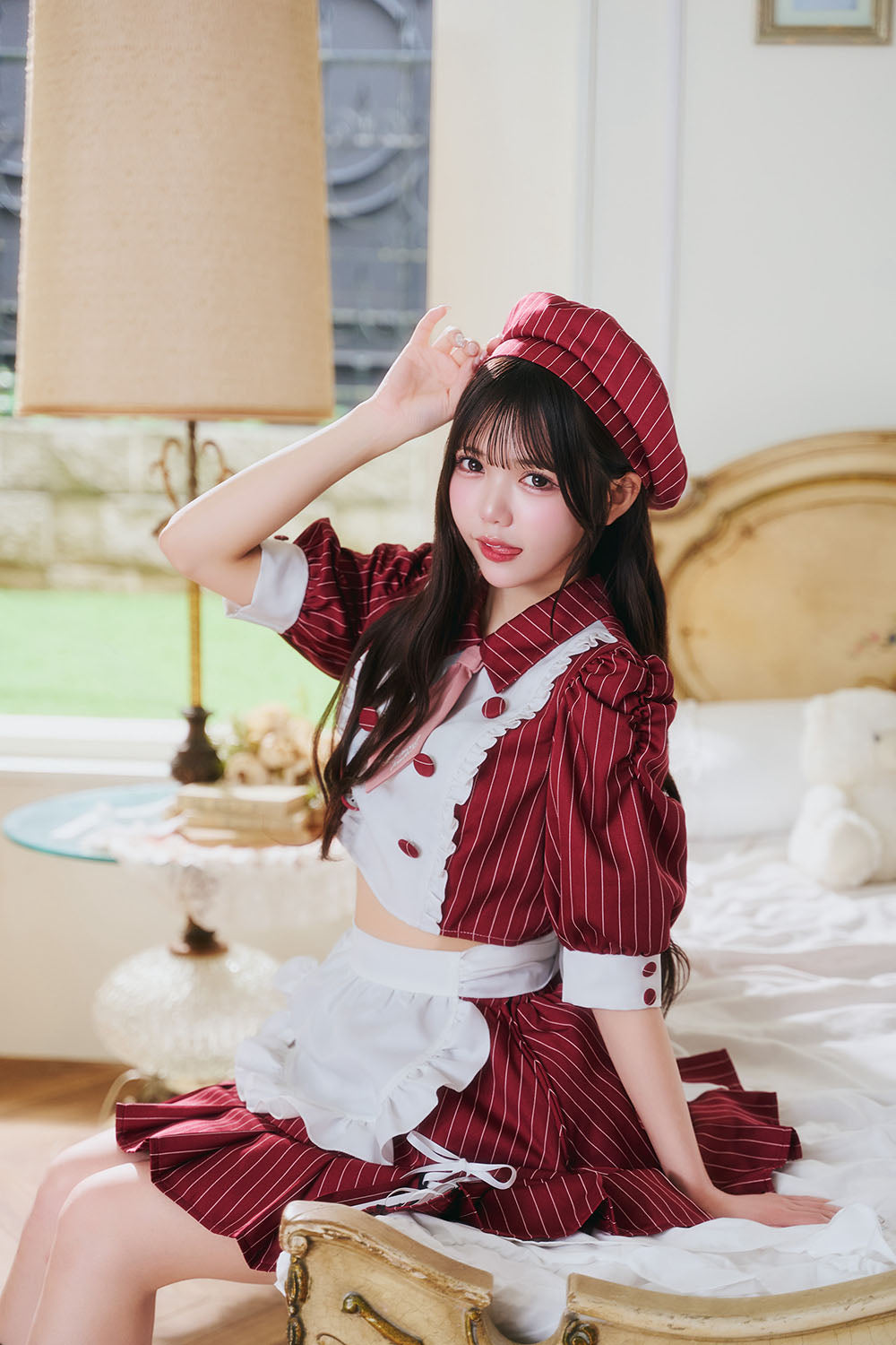 《JamsCollection着用》 コスプレ バレンタイン パティシエ メイド リリパレ パティシエールメイド レディース フリーサイズ ネイビー/レッド 【クリアストーン】♡