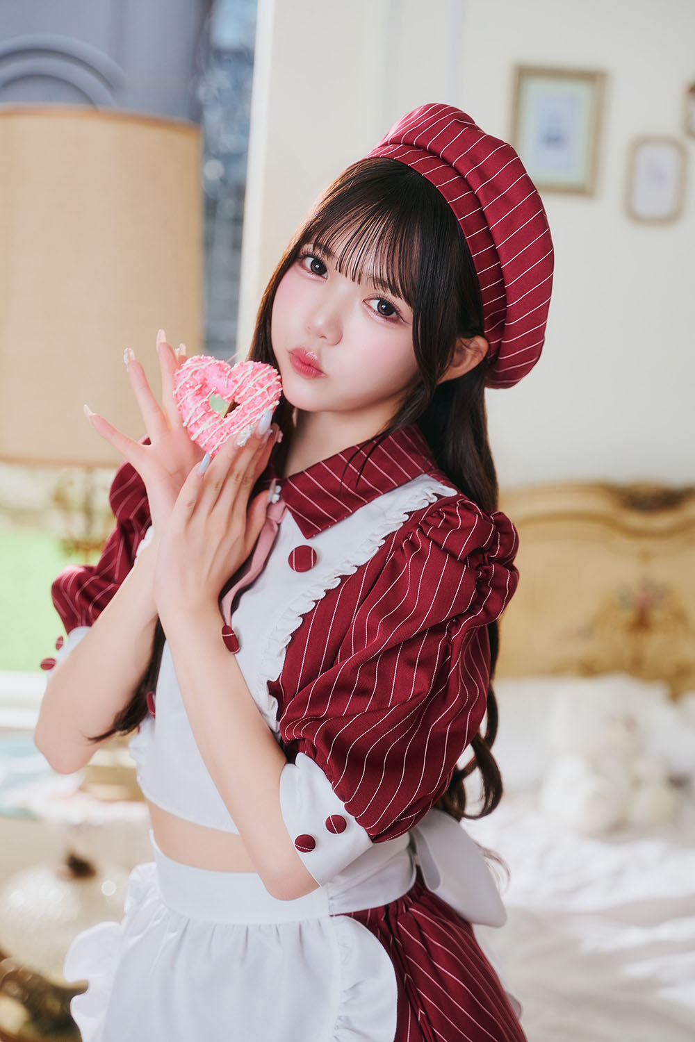 《JamsCollection着用》 コスプレ バレンタイン パティシエ メイド リリパレ パティシエールメイド レディース フリーサイズ ネイビー/レッド 【クリアストーン】♡