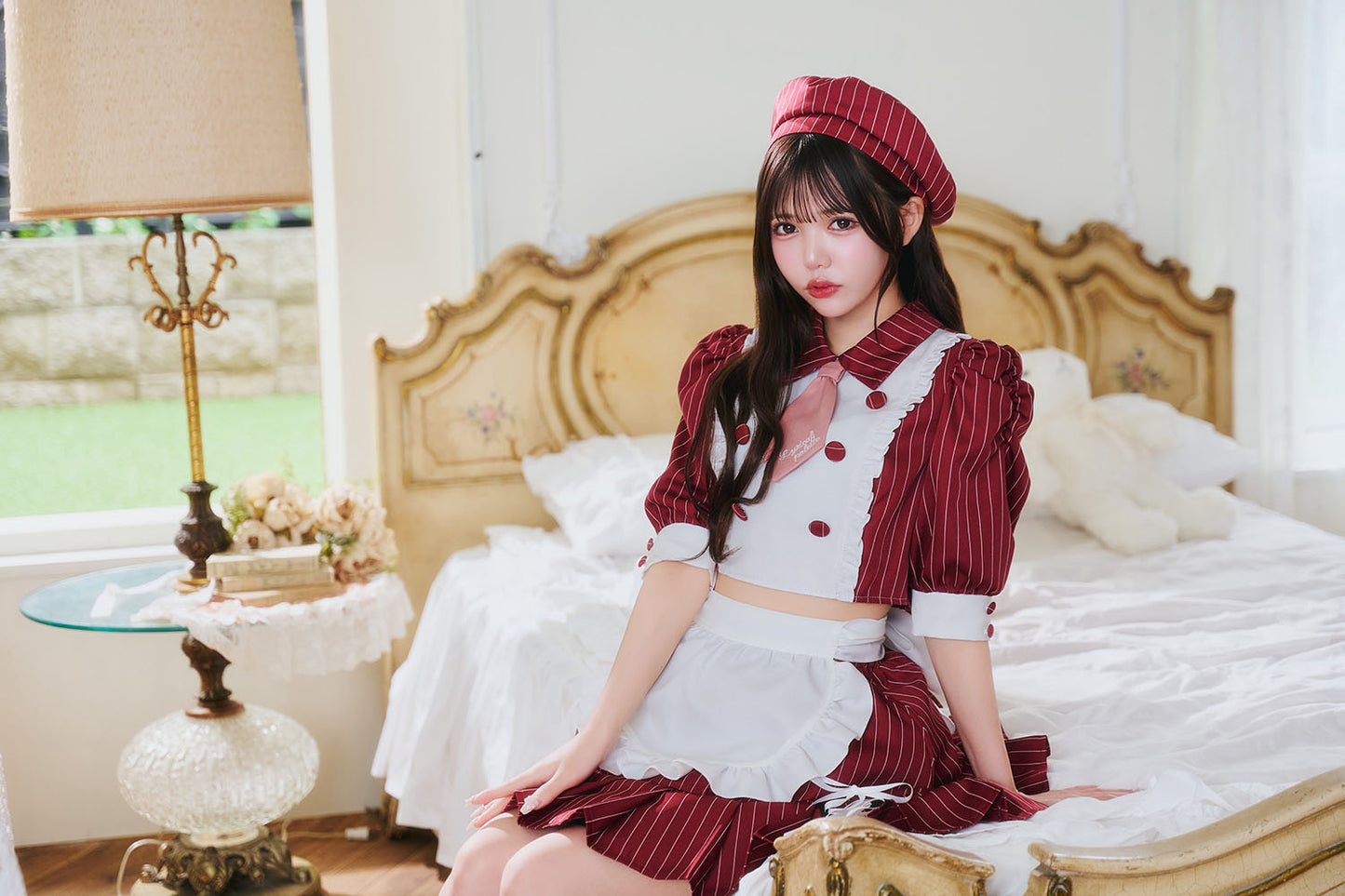 《JamsCollection着用》 コスプレ バレンタイン パティシエ メイド リリパレ パティシエールメイド レディース フリーサイズ ネイビー/レッド 【クリアストーン】♡
