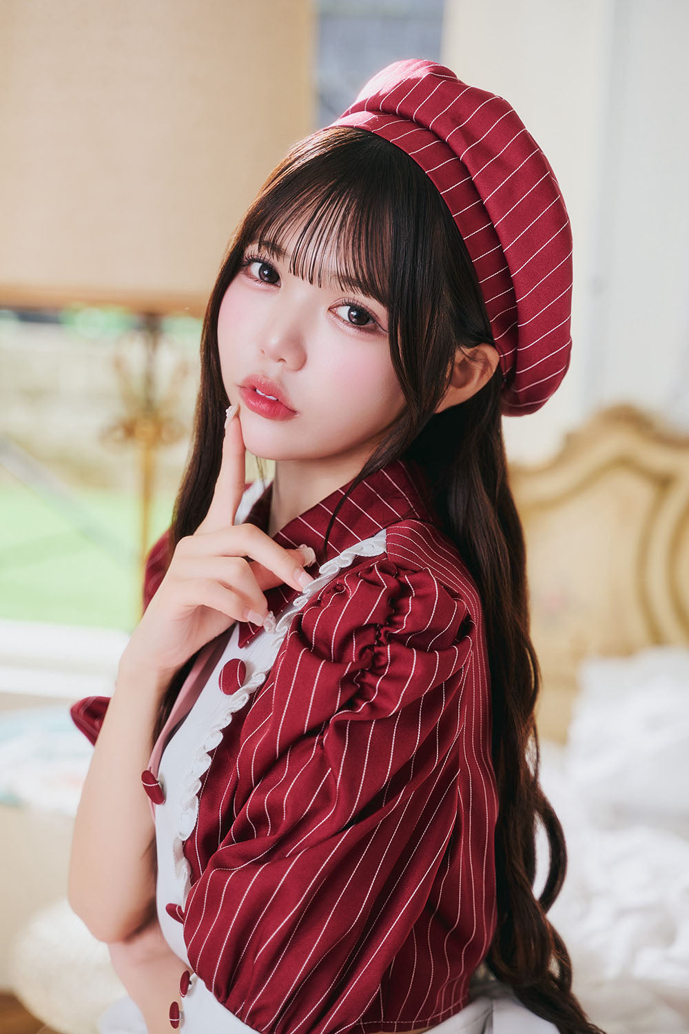 《JamsCollection着用》 コスプレ バレンタイン パティシエ メイド リリパレ パティシエールメイド レディース フリーサイズ ネイビー/レッド 【クリアストーン】♡
